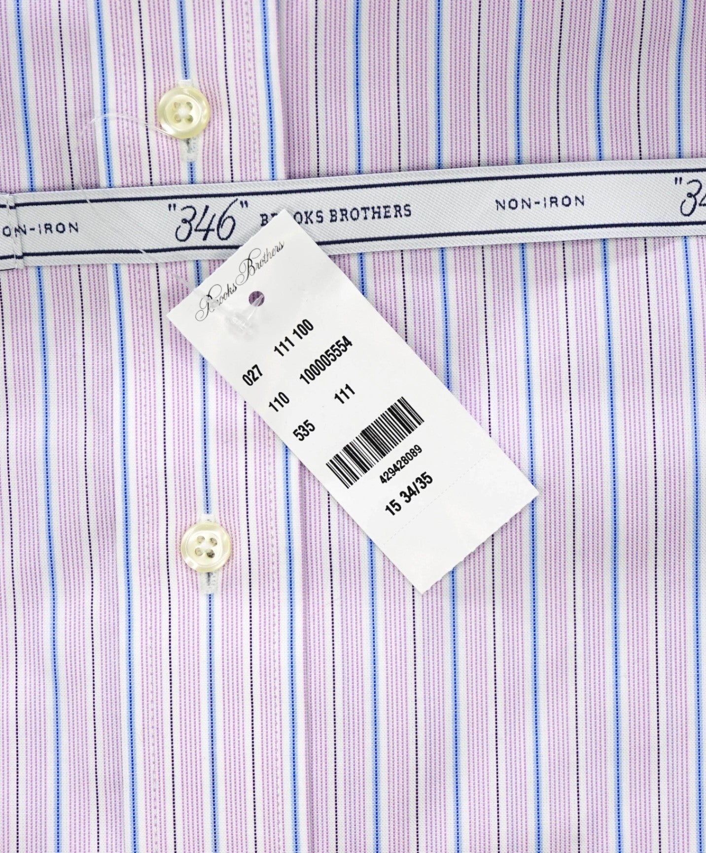 $128 BROOKS BROTHERS - Purple/Blue Stripe NON-IRON SLIM FIT "346" Shirt - 15 - 34/35