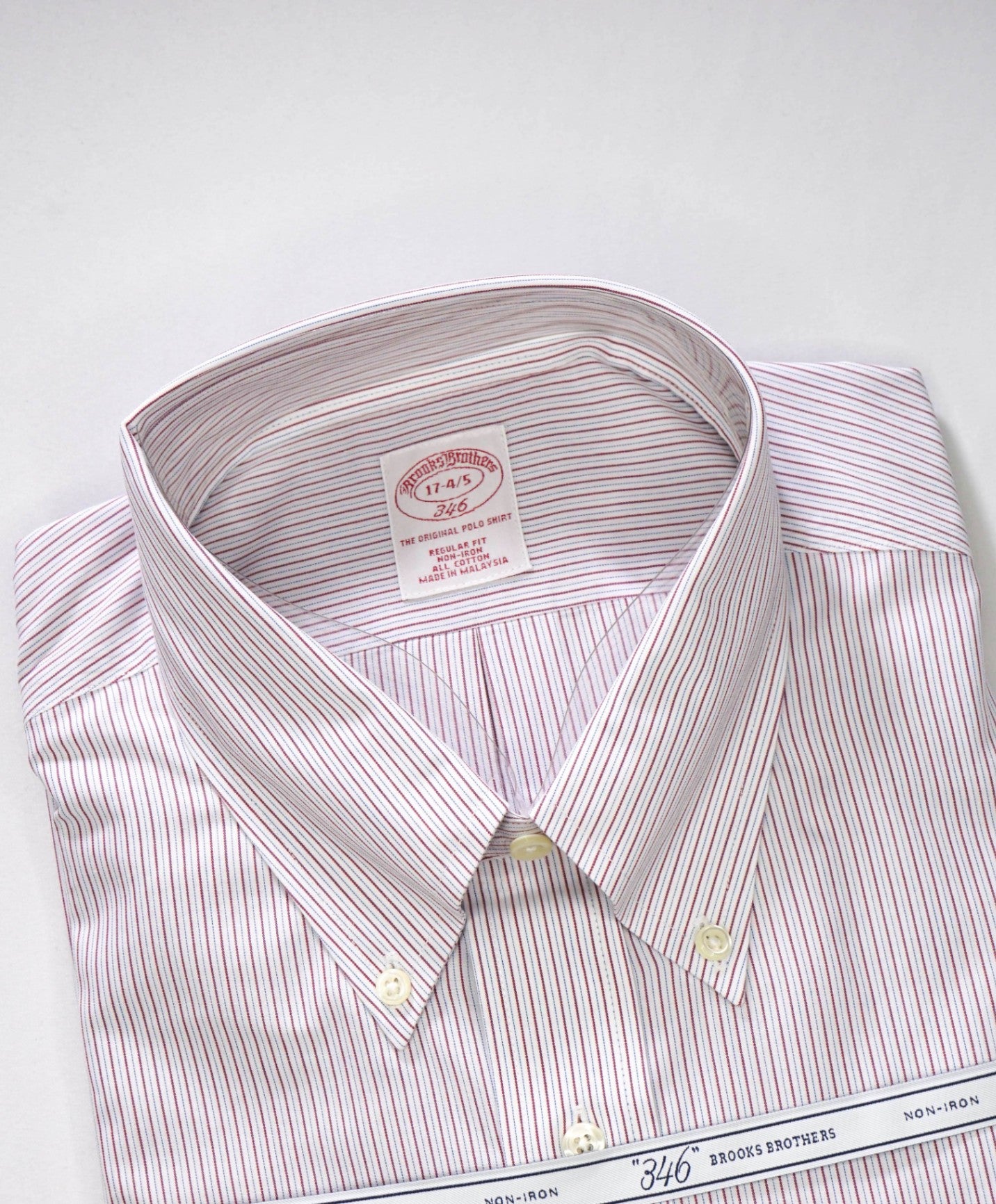 $128 BROOKS BROTHERS - Red/Blue Stripe NON-IRON "346" Shirt - 17 - 34/35