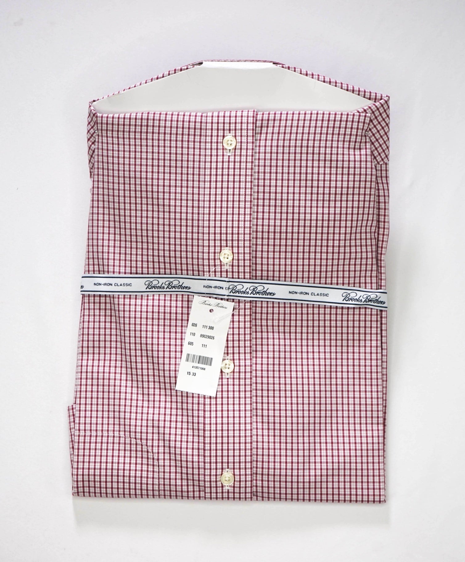 $128 BROOKS BROTHERS - Red Micro Plaid NON-IRON CLASSIC Shirt - 15 - 33