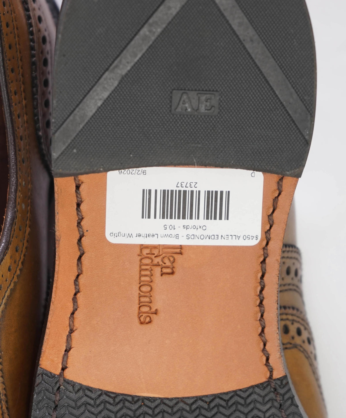 $450 ALLEN EDMONDS - Brown Leather Wingtip Oxfords - 10.5