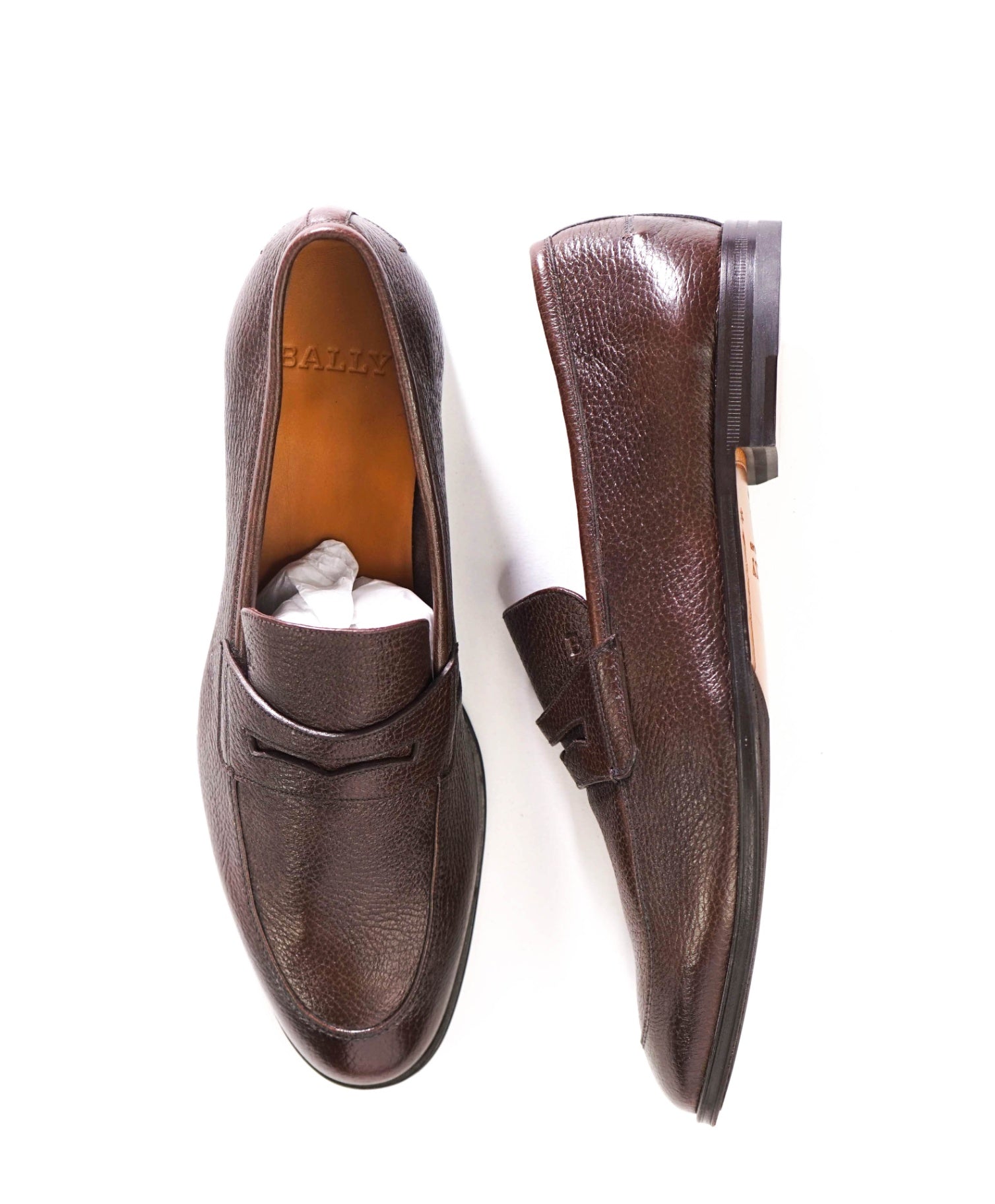 $750 BALLY - Brown Pebble Leather Loafers - US 10 (9UK)