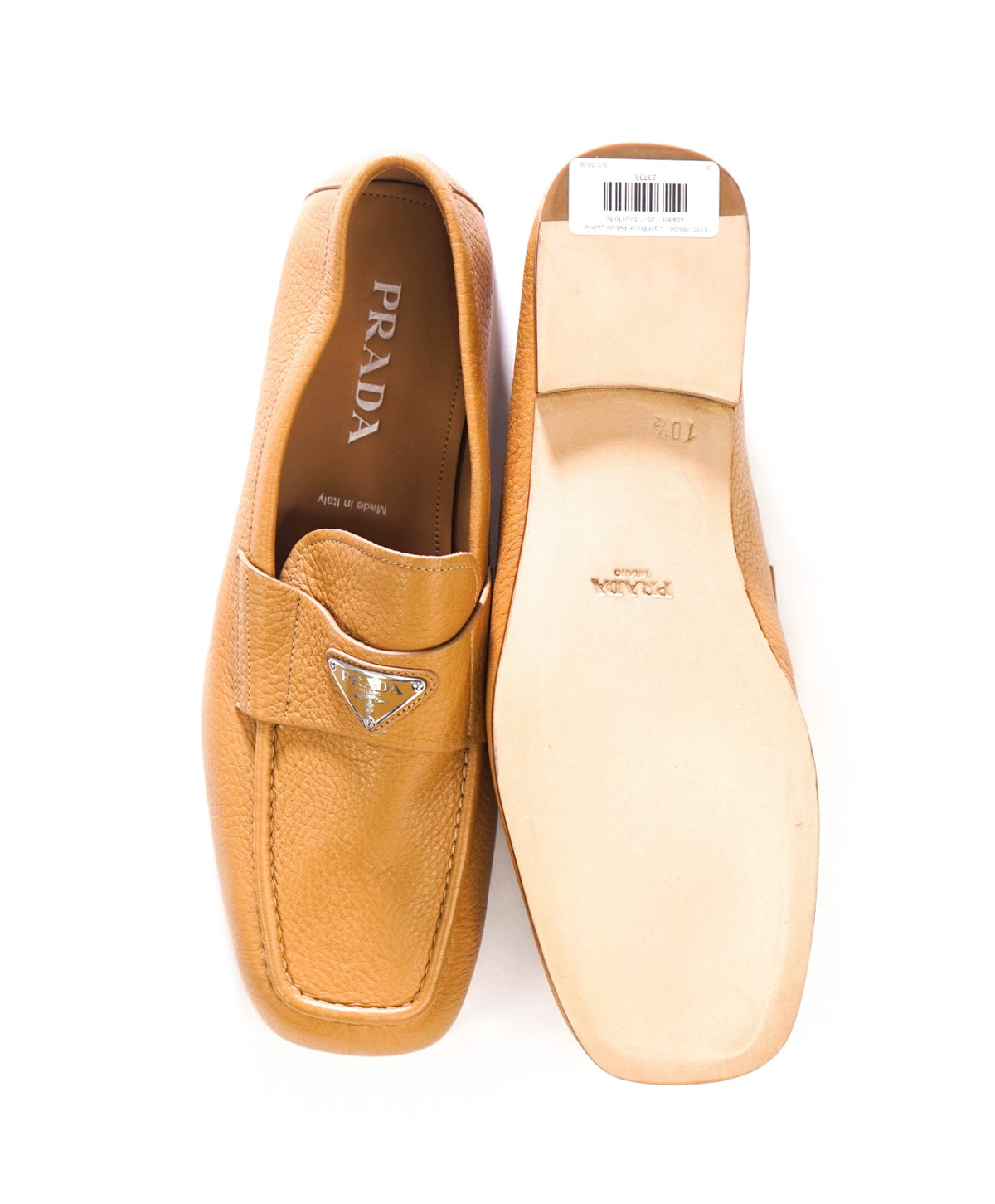$1,290 PRADA - Light Brown Pebble Leather Loafers - US 11.5 (UK10.5)