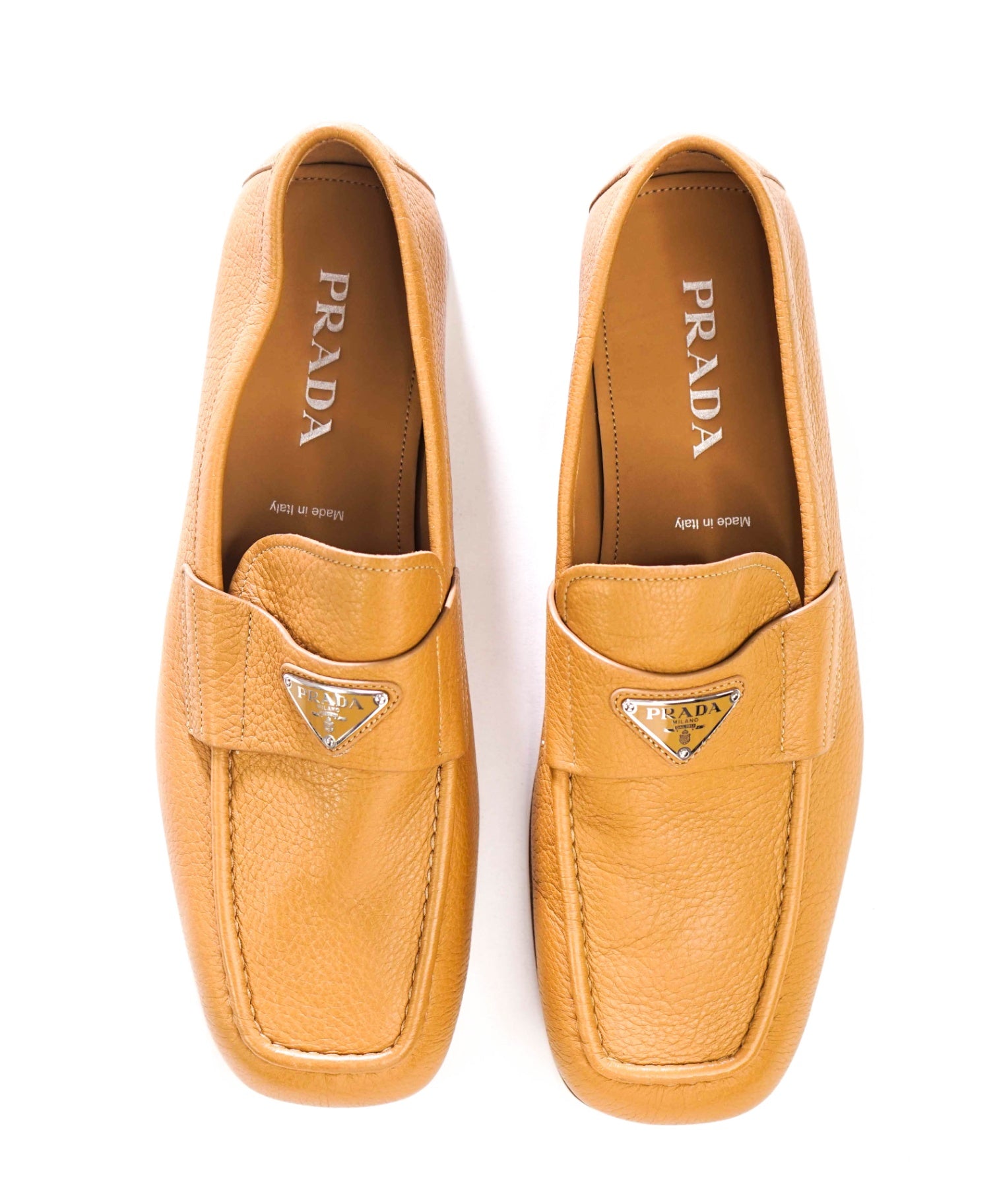 $1,290 PRADA - Light Brown Pebble Leather Loafers - US 11.5 (UK10.5)