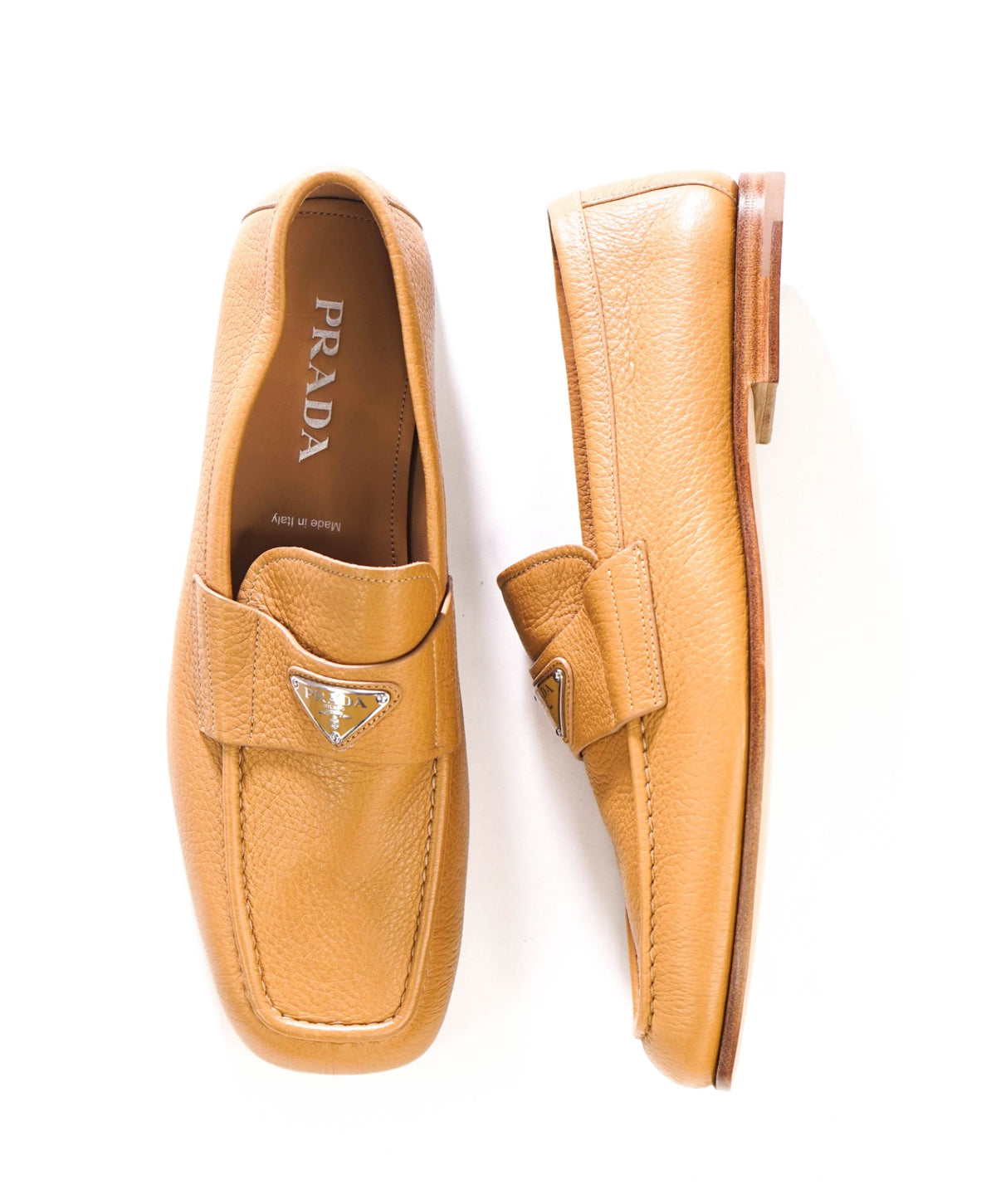 $1,290 PRADA - Light Brown Pebble Leather Loafers - US 11.5 (UK10.5)