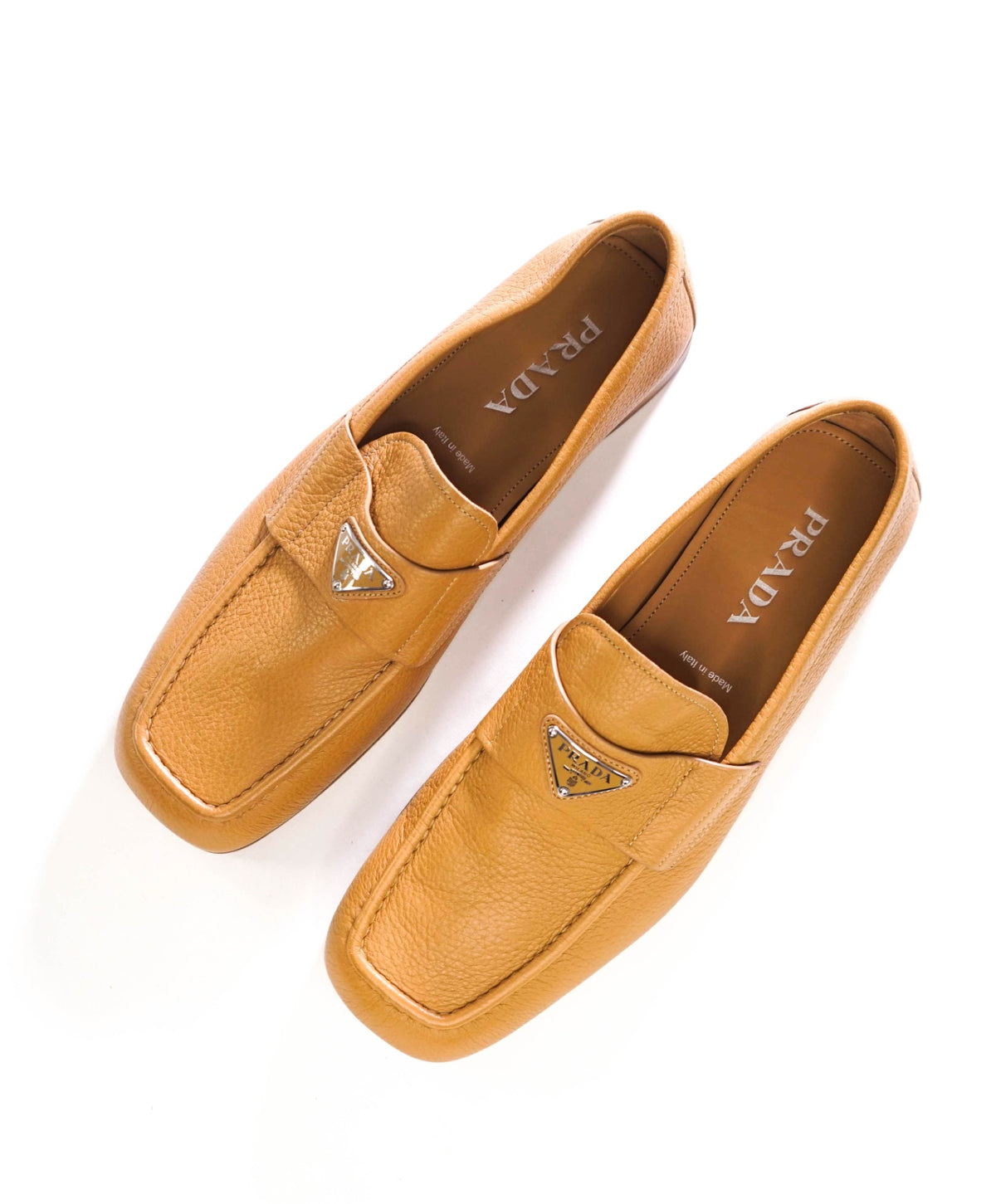 $1,290 PRADA - Light Brown Pebble Leather Loafers - US 11.5 (UK10.5)