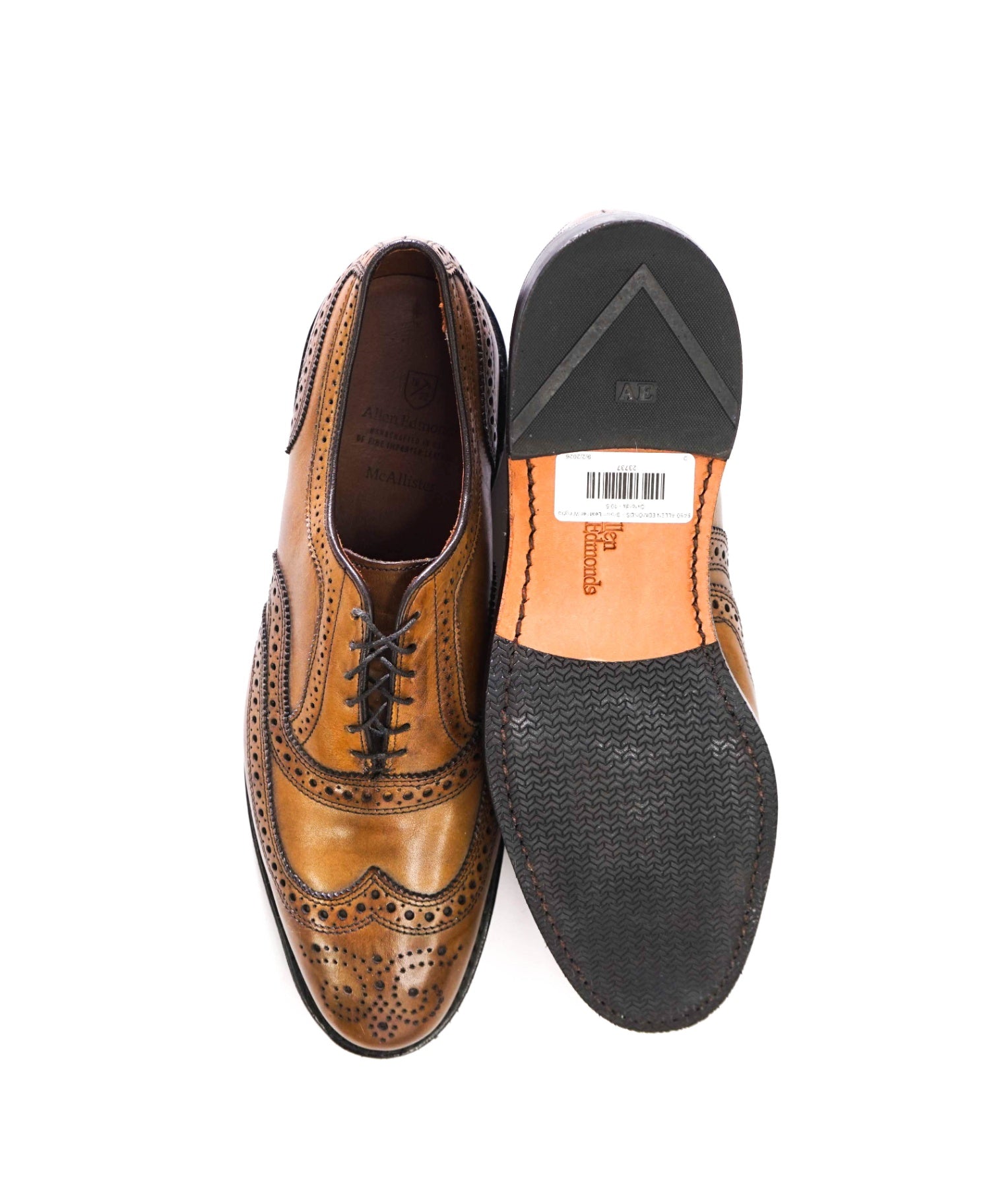 $450 ALLEN EDMONDS - Brown Leather Wingtip Oxfords - 10.5