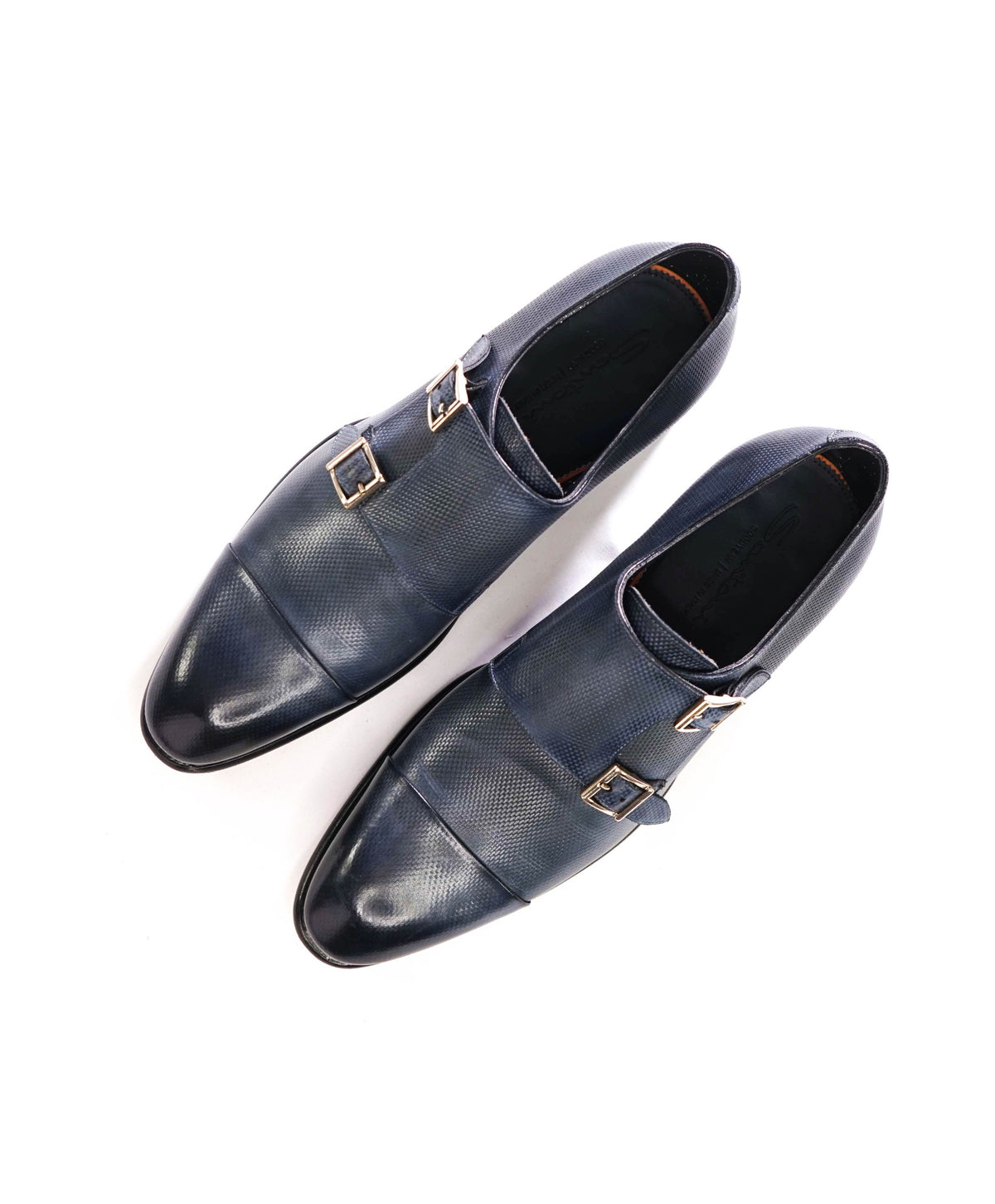 $1,880 SANTONI - Blue "GOODYEAR" Leather Monk - US 10.5 (9.5UK)