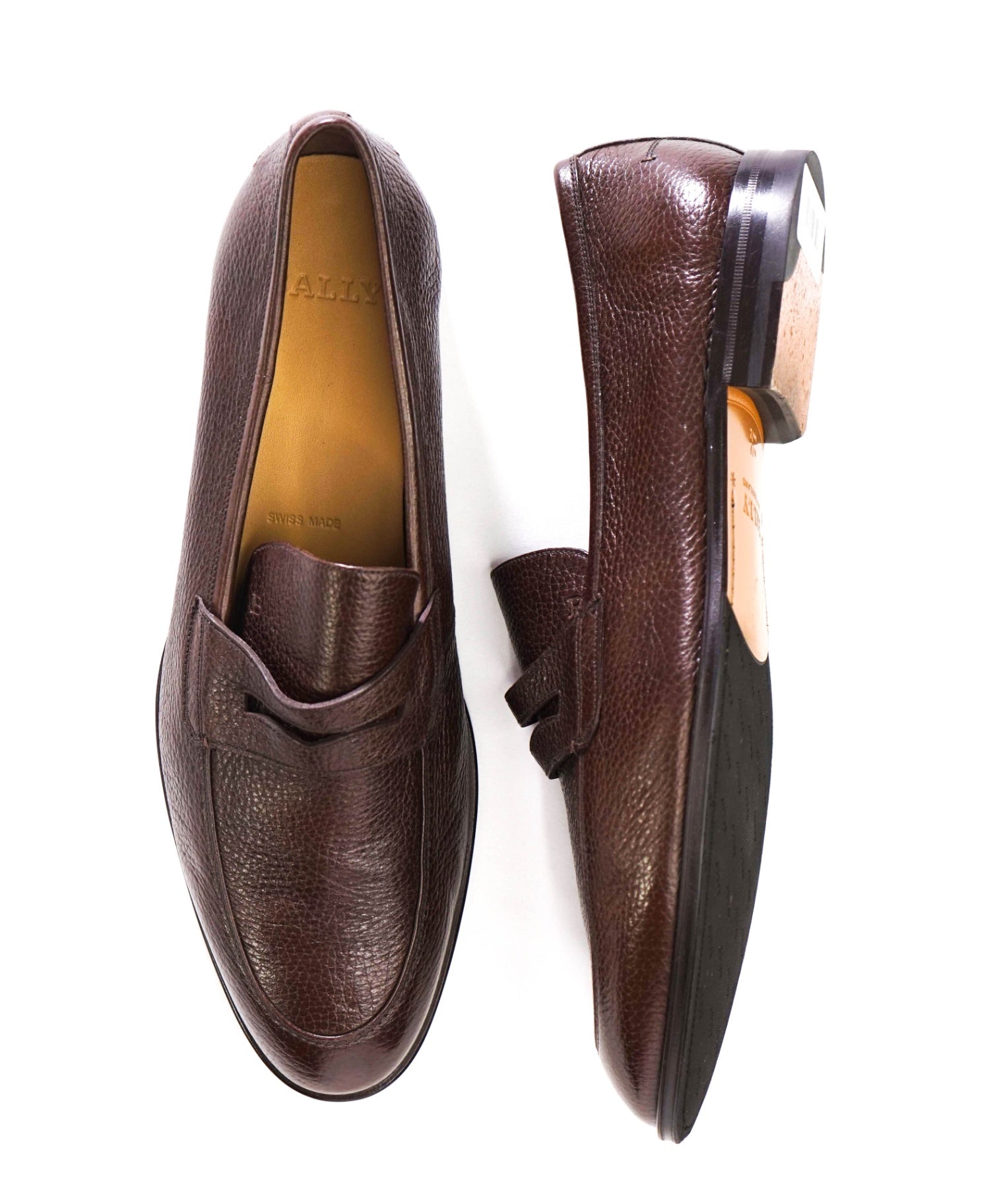 $750 BALLY - Brown Pebble Leather Loafers - US 12 (11UK)