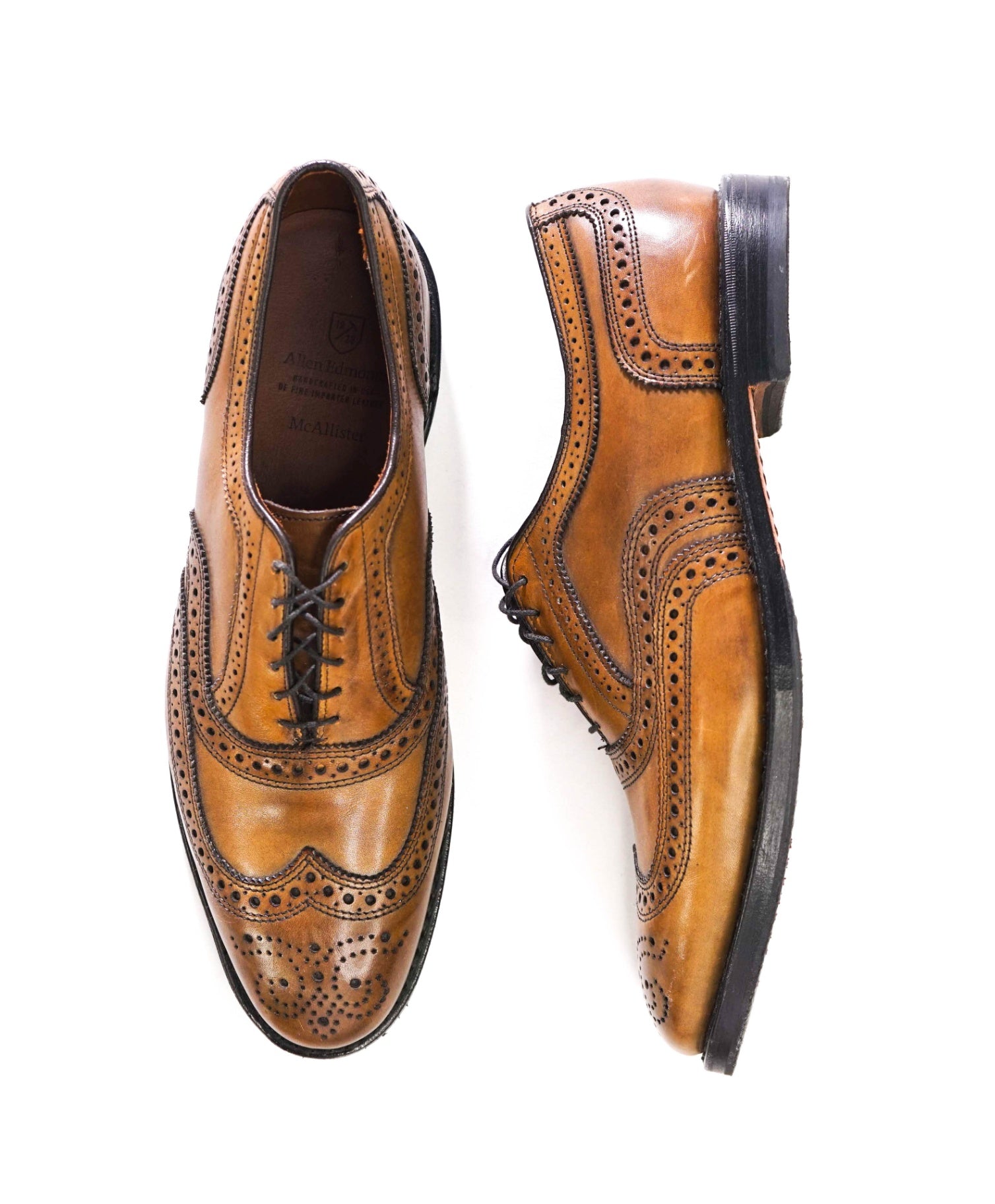 $450 ALLEN EDMONDS - Brown Leather Wingtip Oxfords - 10.5