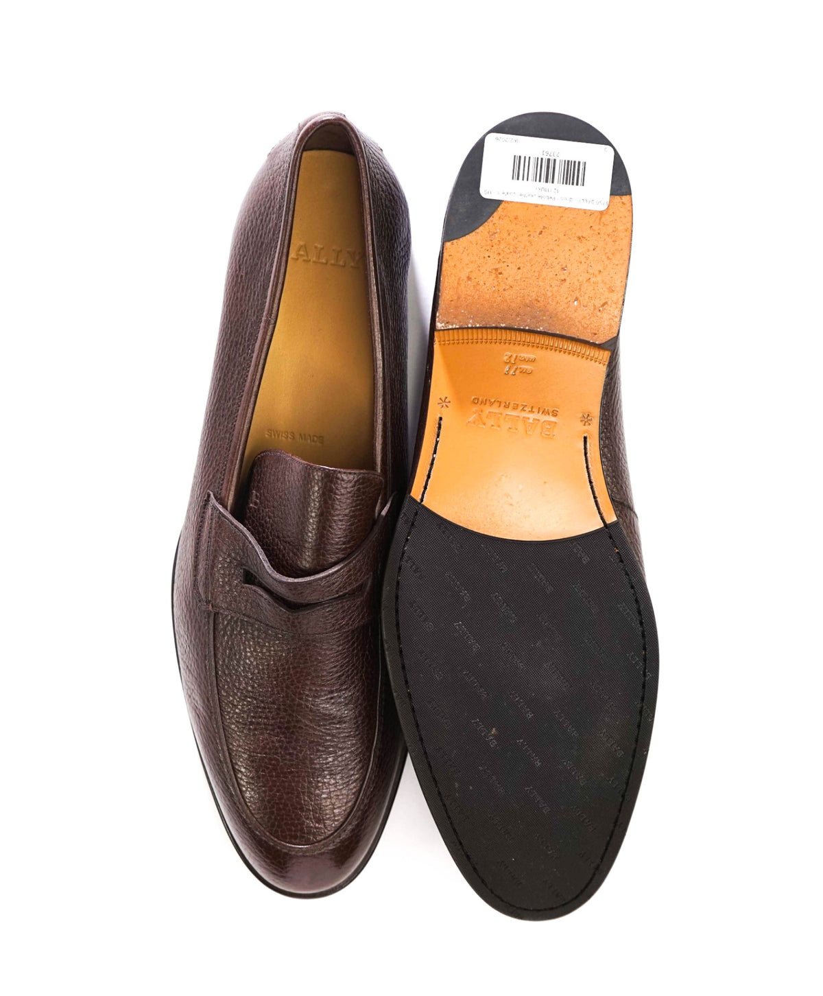 $750 BALLY - Brown Pebble Leather Loafers - US 12 (11UK)