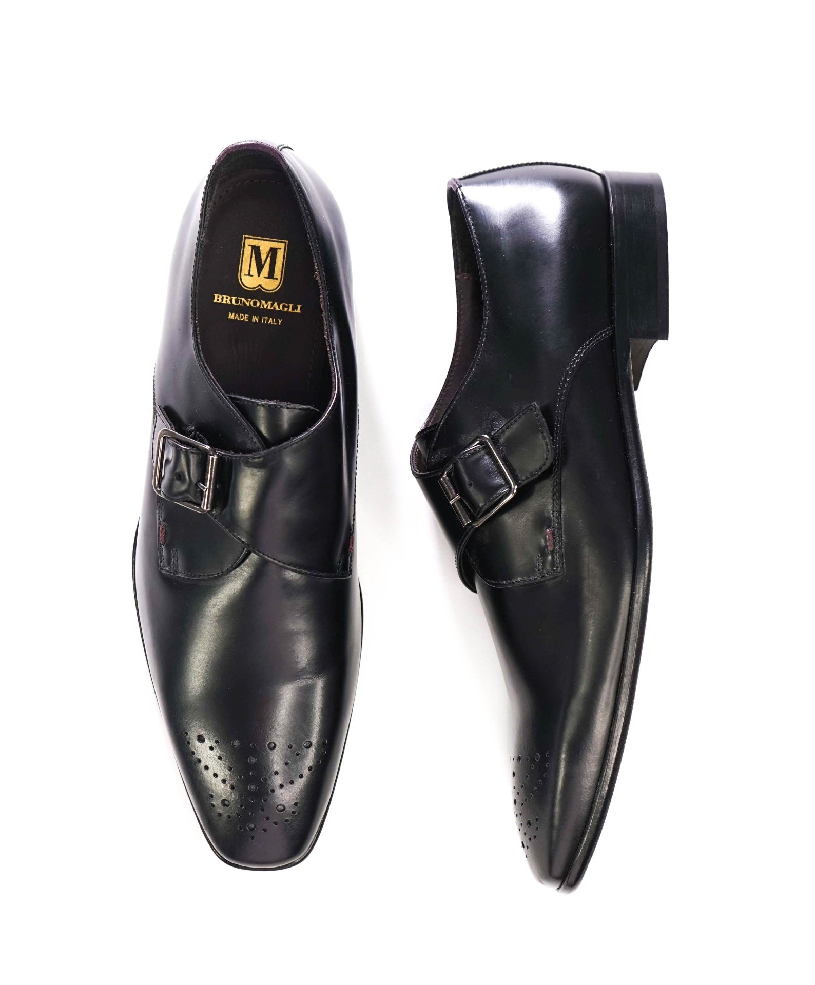 $425 BRUNO MAGLI - Black Leather Single Monk - 12