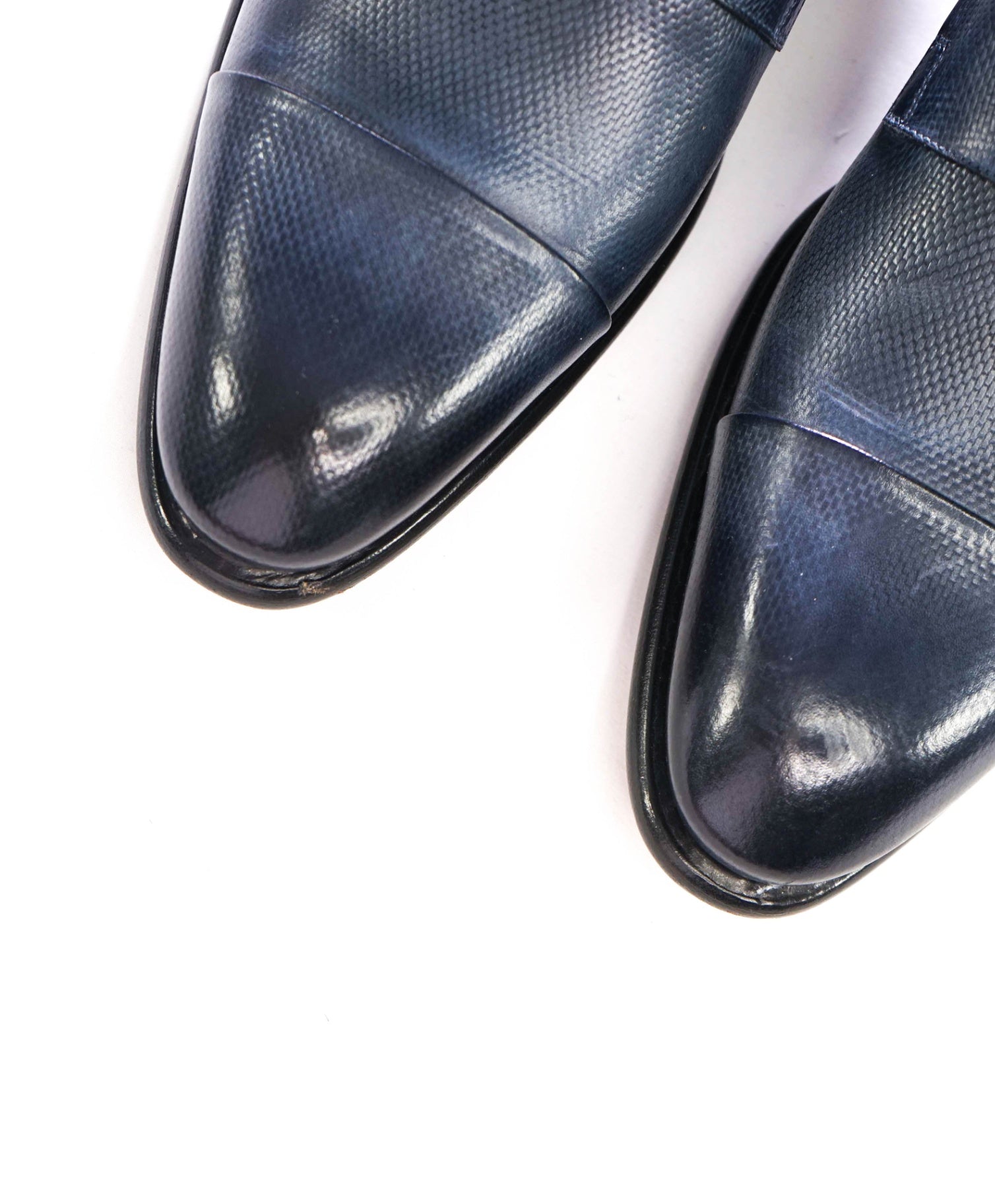 $1,880 SANTONI - Blue "GOODYEAR" Leather Monk - US 10.5 (9.5UK)