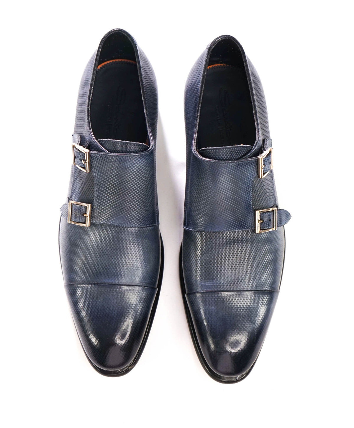 $1,880 SANTONI - Blue "GOODYEAR" Leather Monk - US 10.5 (9.5UK)