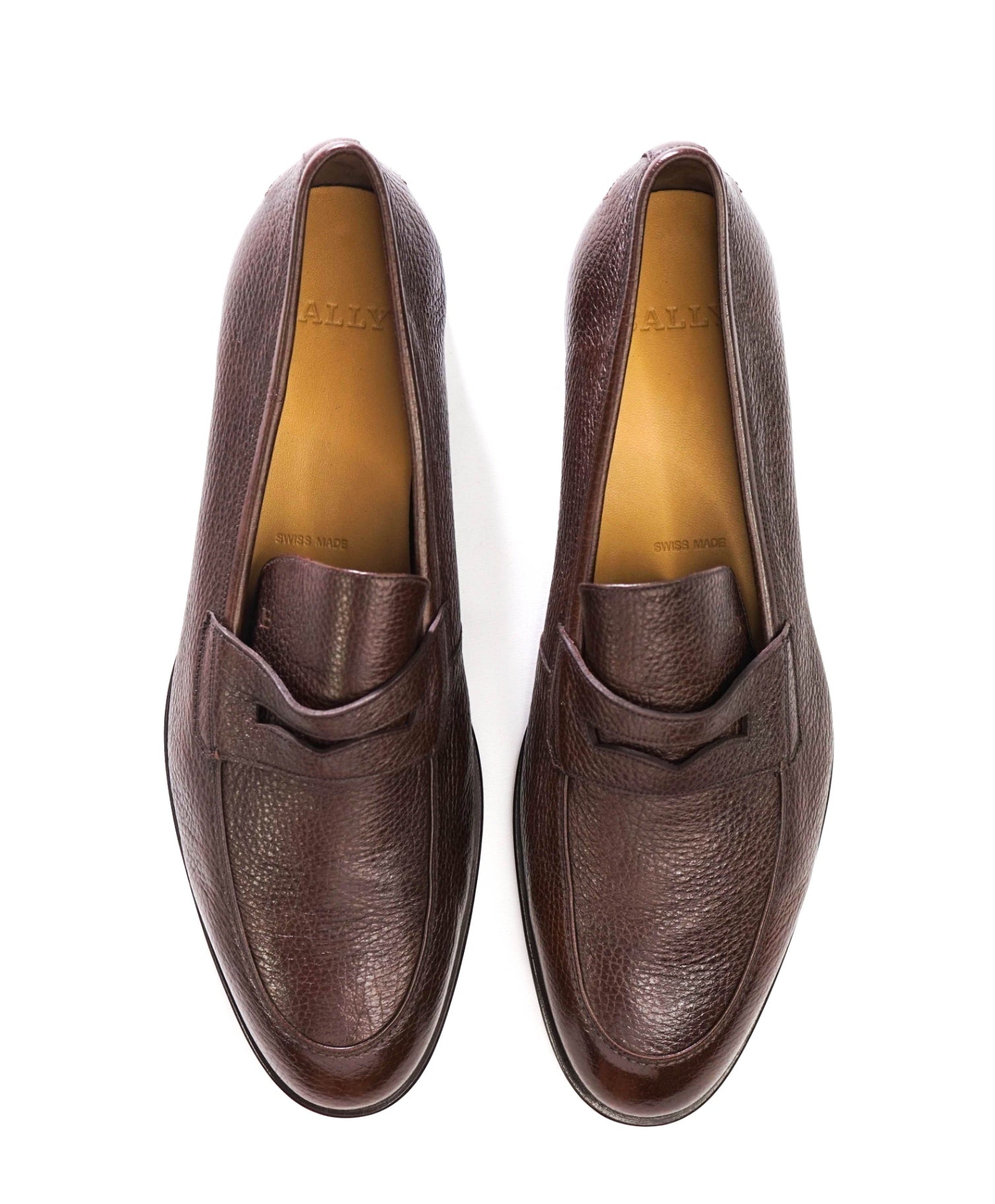 $750 BALLY - Brown Pebble Leather Loafers - US 12 (11UK)