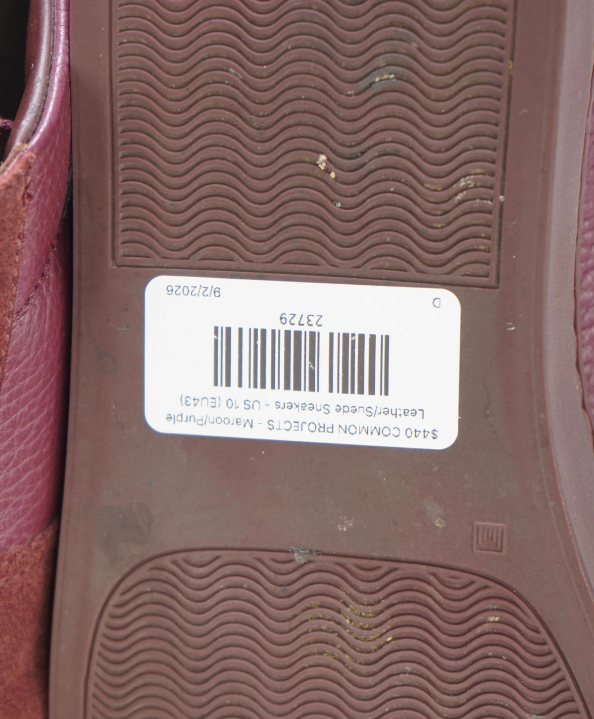 $440 COMMON PROJECTS - Burgundy Leather/Suede Sneakers - US 10 (EU43)