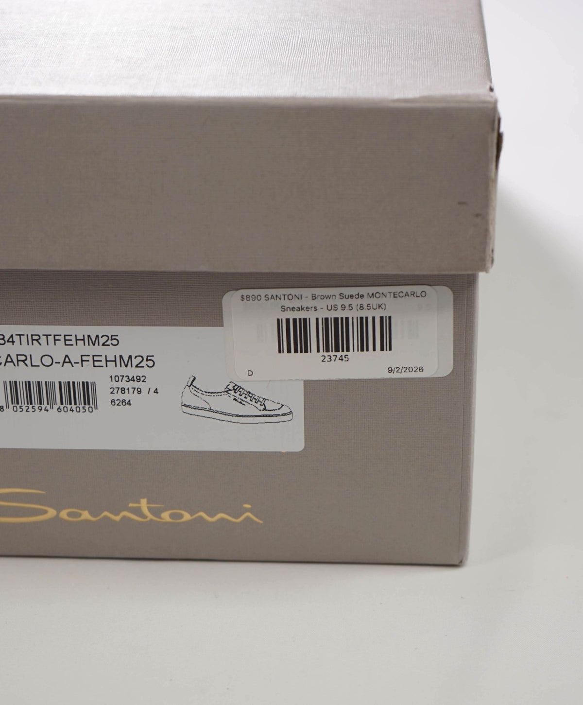 $890 SANTONI - Brown Suede MONTECARLO Sneakers - US 9.5 (8.5UK)