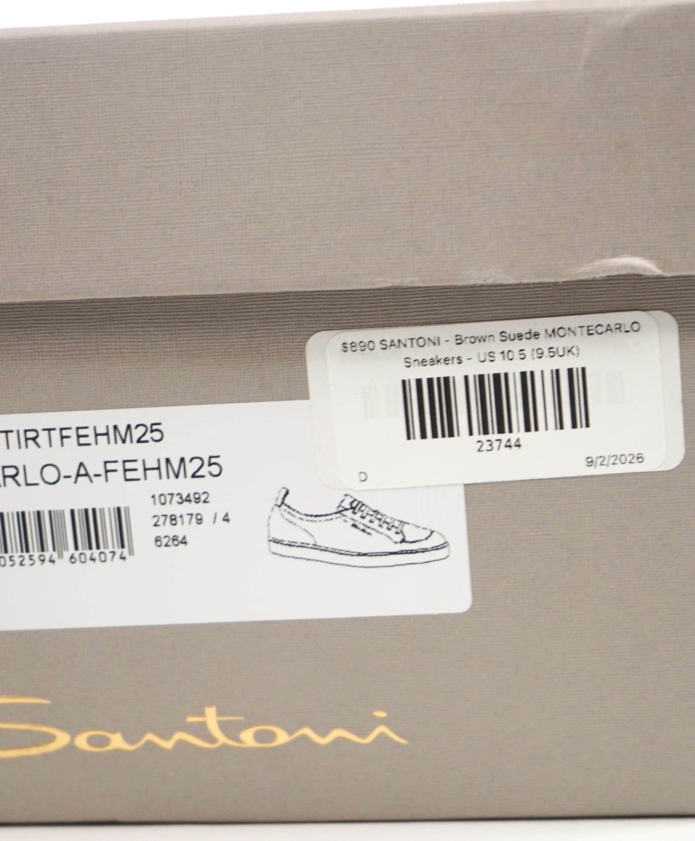 $890 SANTONI - Brown Suede MONTECARLO Sneakers - US 10.5 (9.5UK)