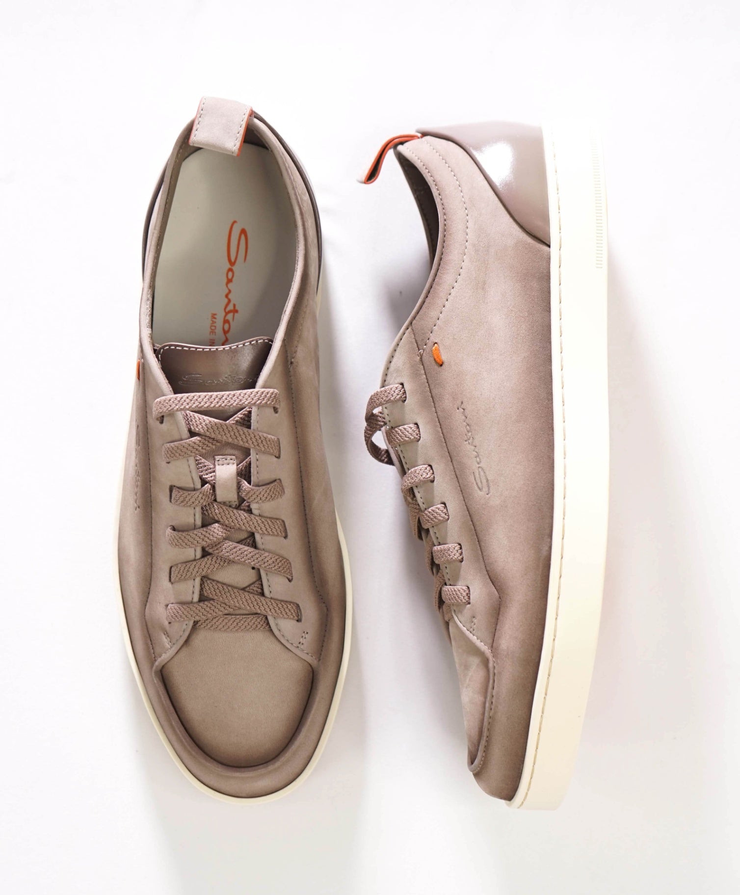 $890 SANTONI - Stone Suede MONTECARLO Sneakers - US 9.5 (8.5UK)