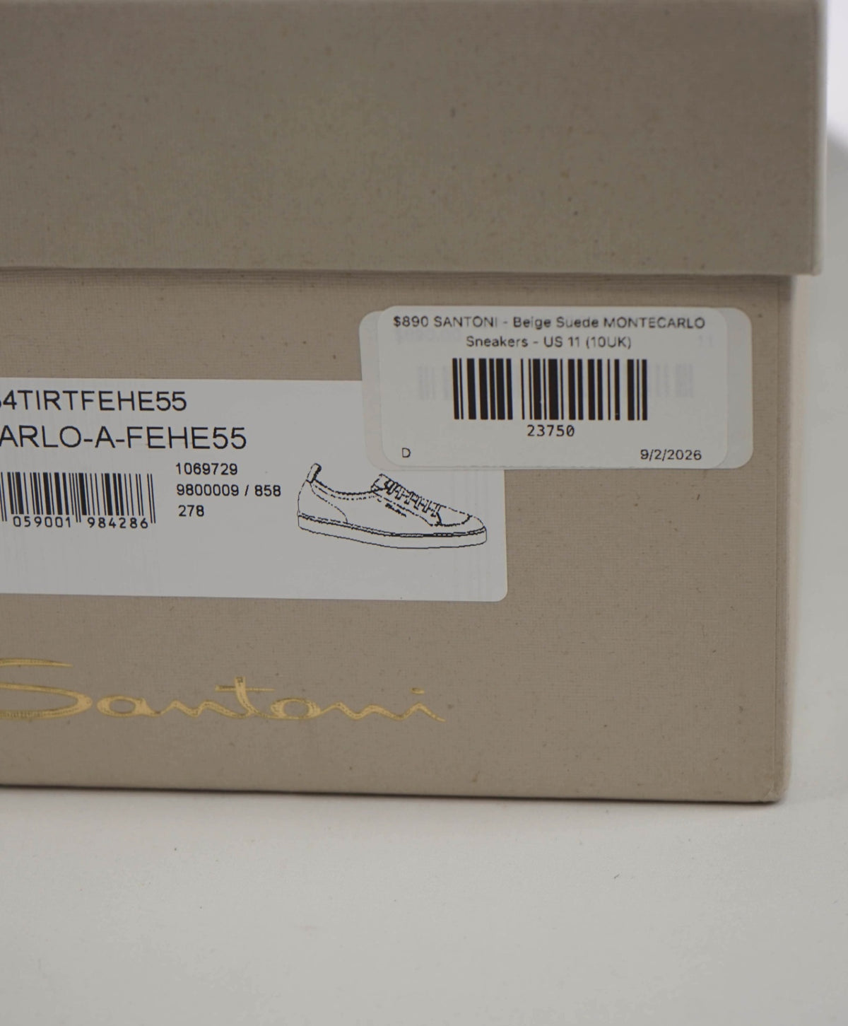 $890 SANTONI - Beige Suede MONTECARLO Sneakers - US 11 (10UK)
