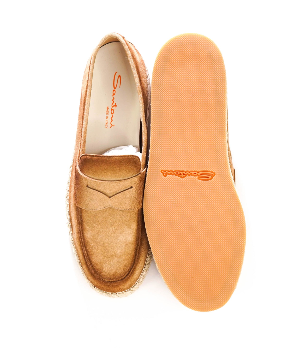 $890 SANTONI - Light Brown Suede CARLO Loafers - US 12 (11UK)