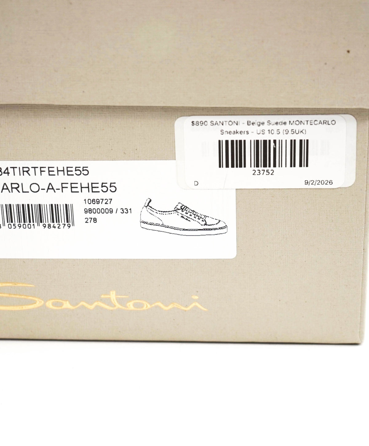 $890 SANTONI - Stone Suede MONTECARLO Sneakers - US 10.5 (9.5UK)