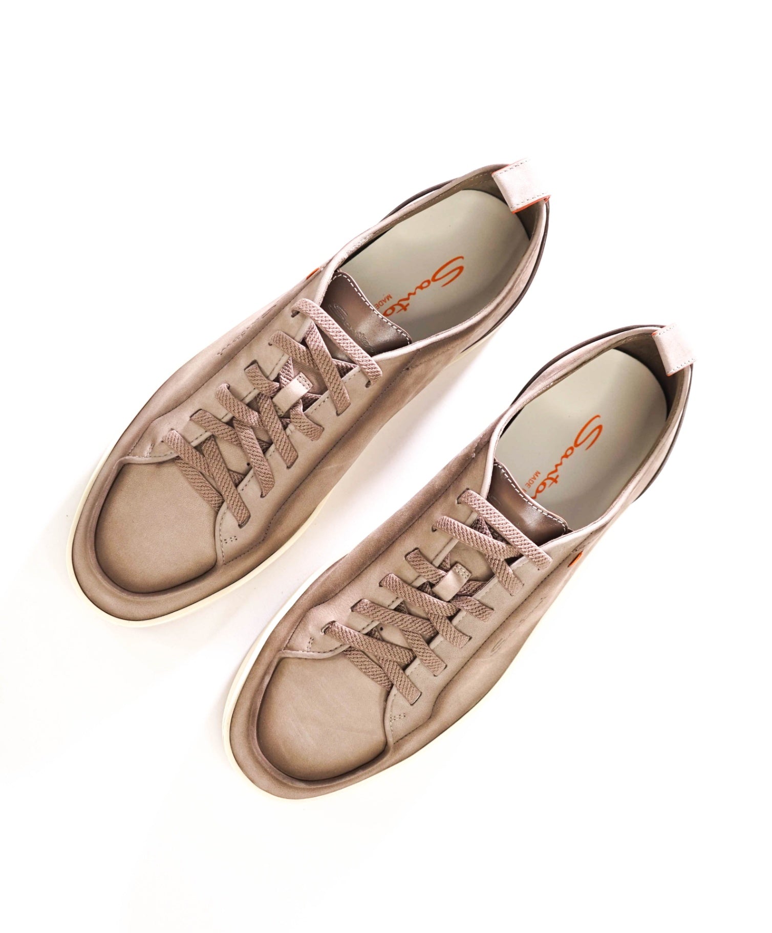 $890 SANTONI - Stone Suede MONTECARLO Sneakers - US 10.5 (9.5UK)
