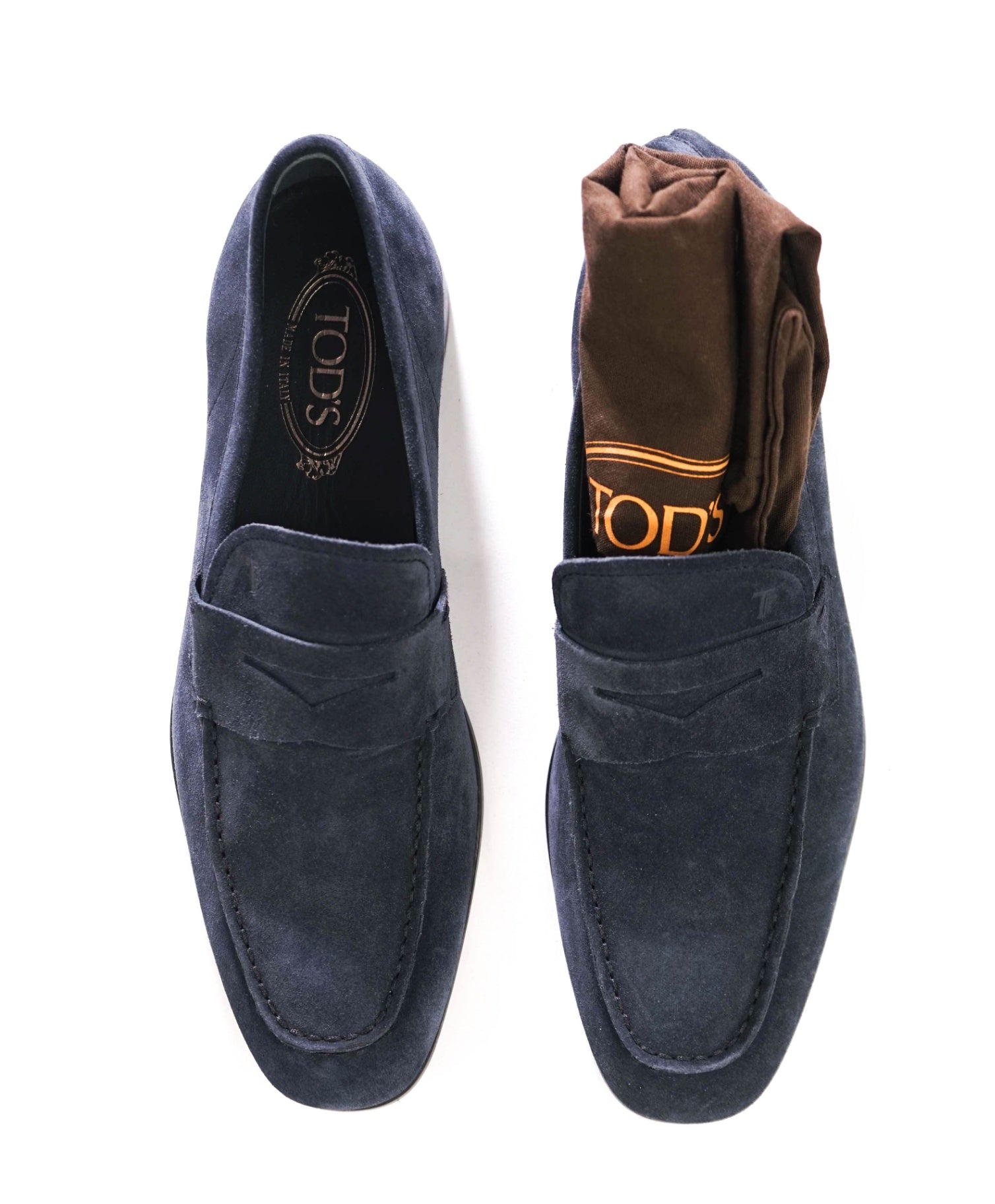 $925 TOD'S - Navy Blue Suede Penny Loafers - US 8.5 (7.5UK)