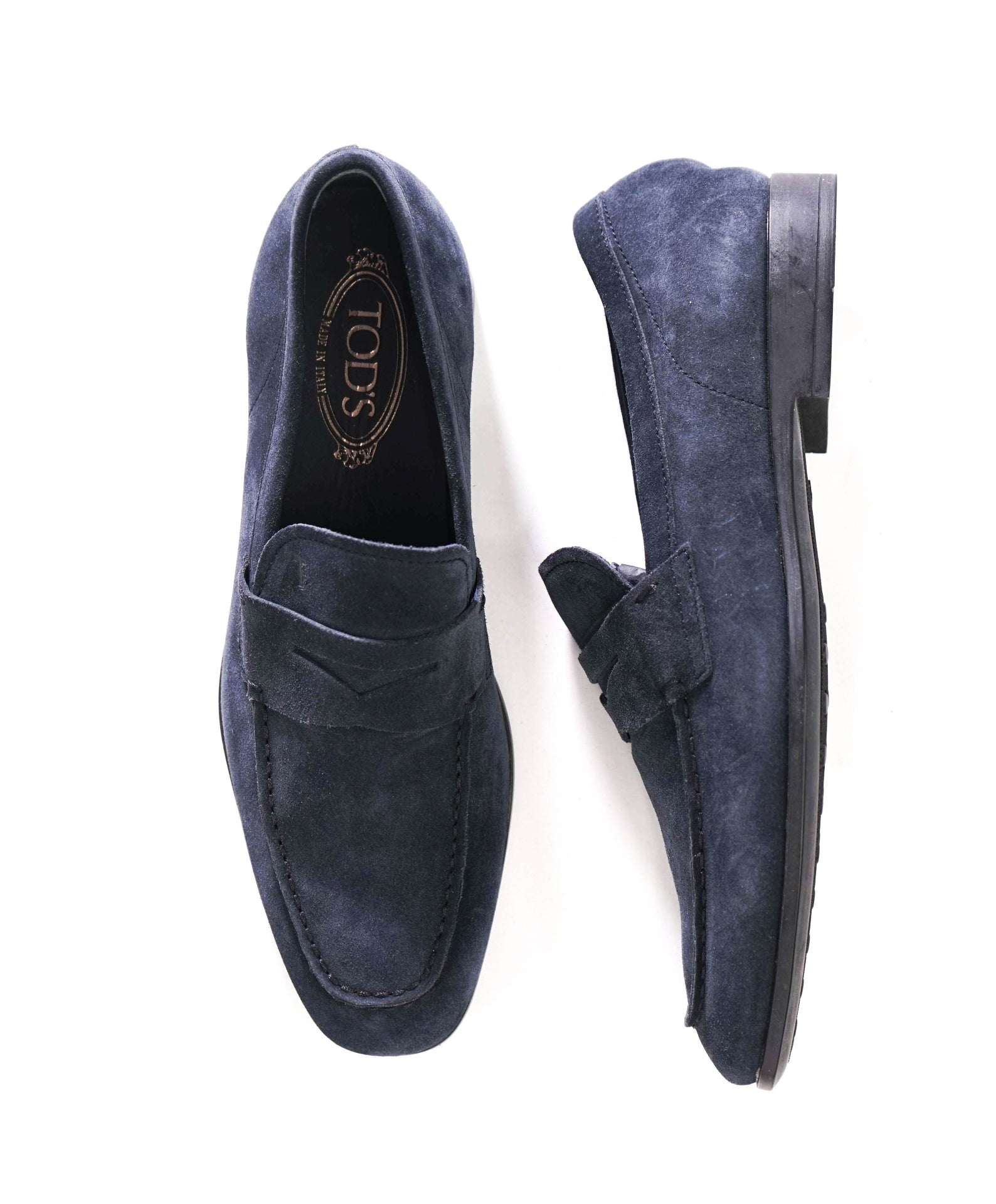$925 TOD'S - Navy Blue Suede Penny Loafers - US 8.5 (7.5UK)
