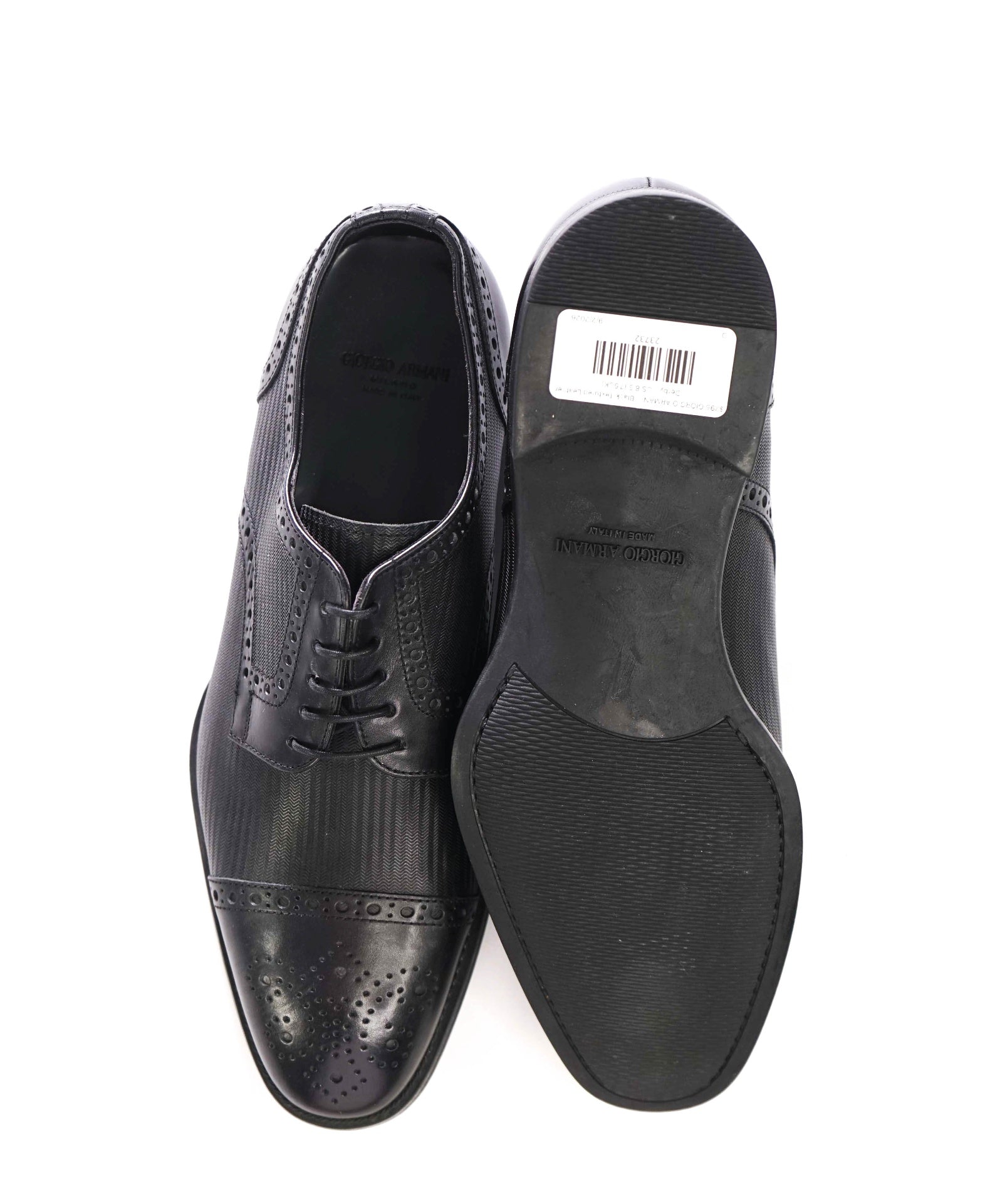 $795 GIORGIO ARMANI - Black Textured Leather Derby - US 8.5 (7.5UK)
