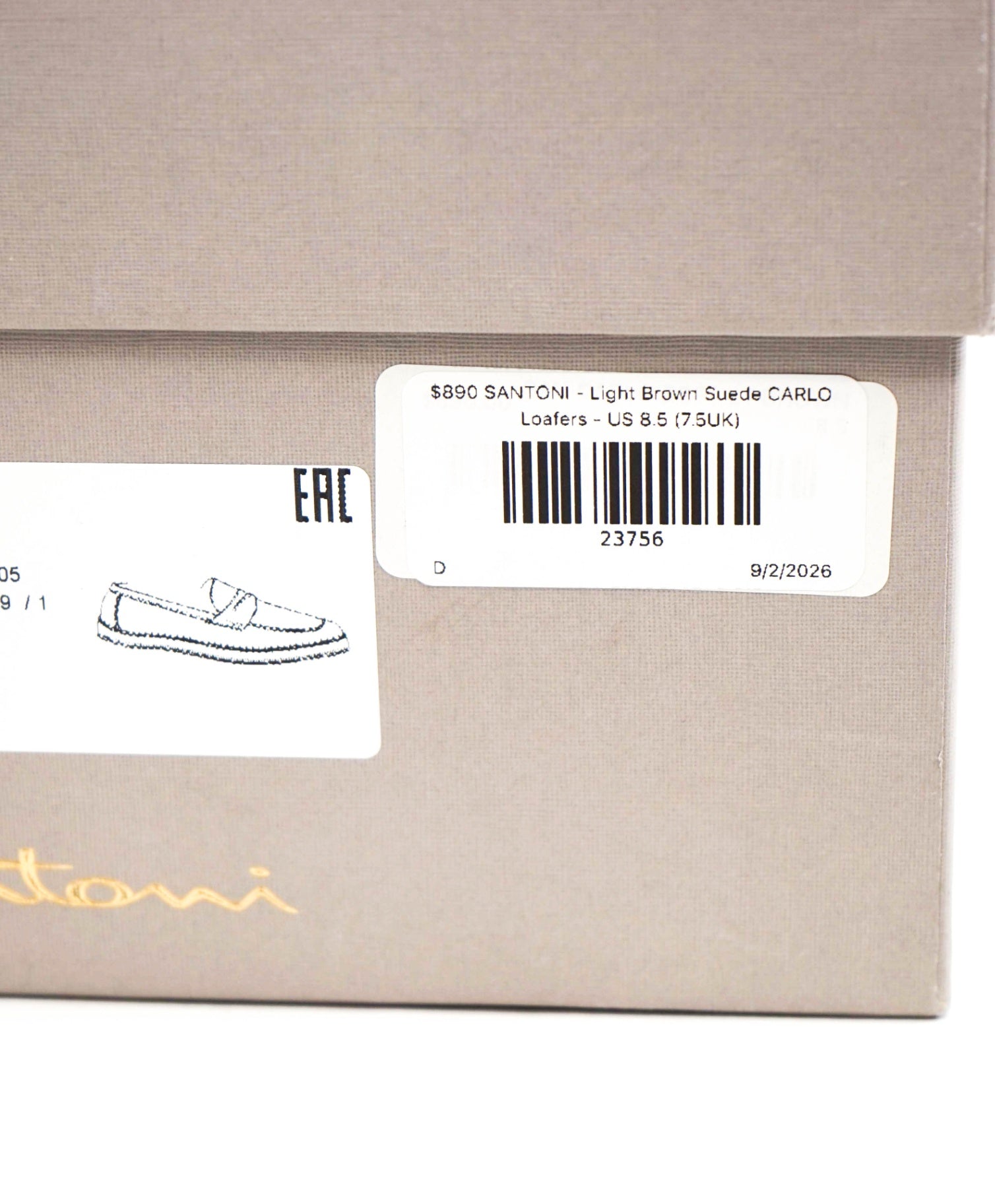 $890 SANTONI - Light Brown Suede CARLO Loafers - US 8.5 (7.5UK)
