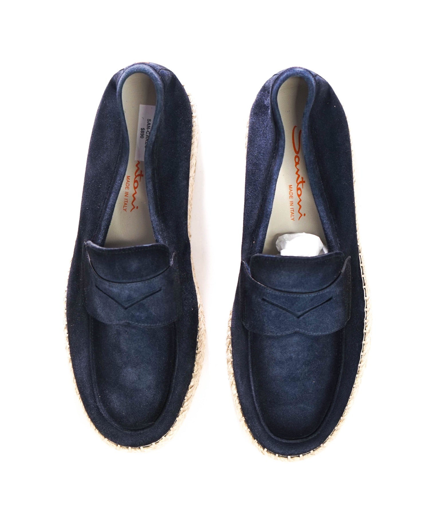 $890 SANTONI - Blue Suede CARLO Loafers - US 8.5 (7.5UK)