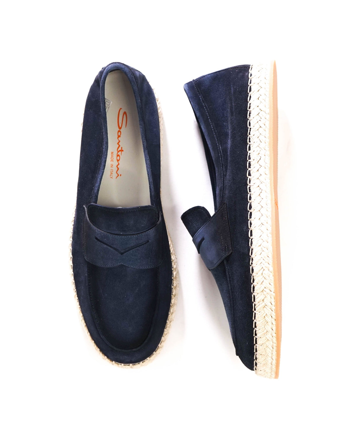 $890 SANTONI - Blue Suede CARLO Loafers - US 9 (8UK)