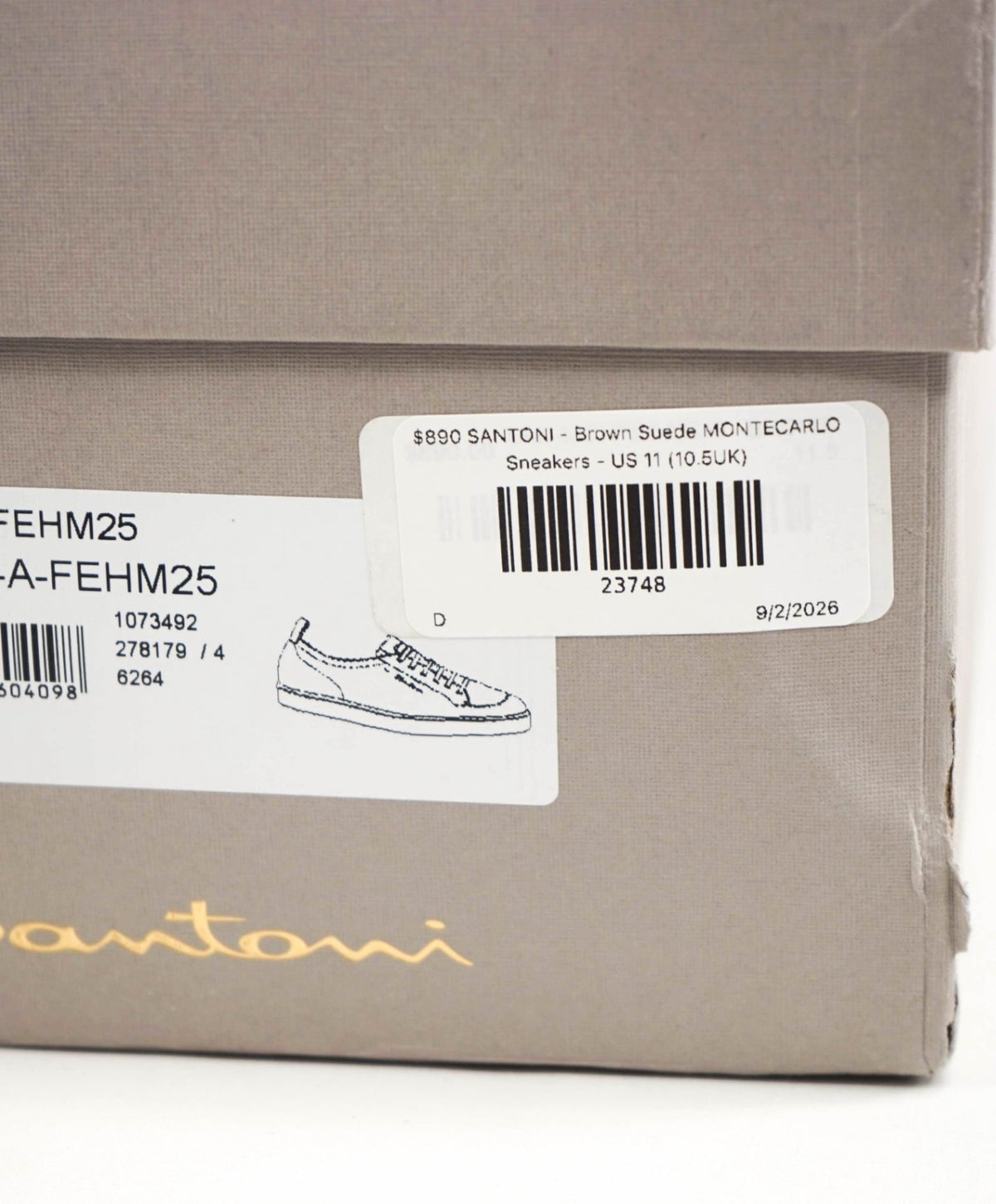 $890 SANTONI - Brown Suede MONTECARLO Sneakers - US 11.5 (10.5UK)
