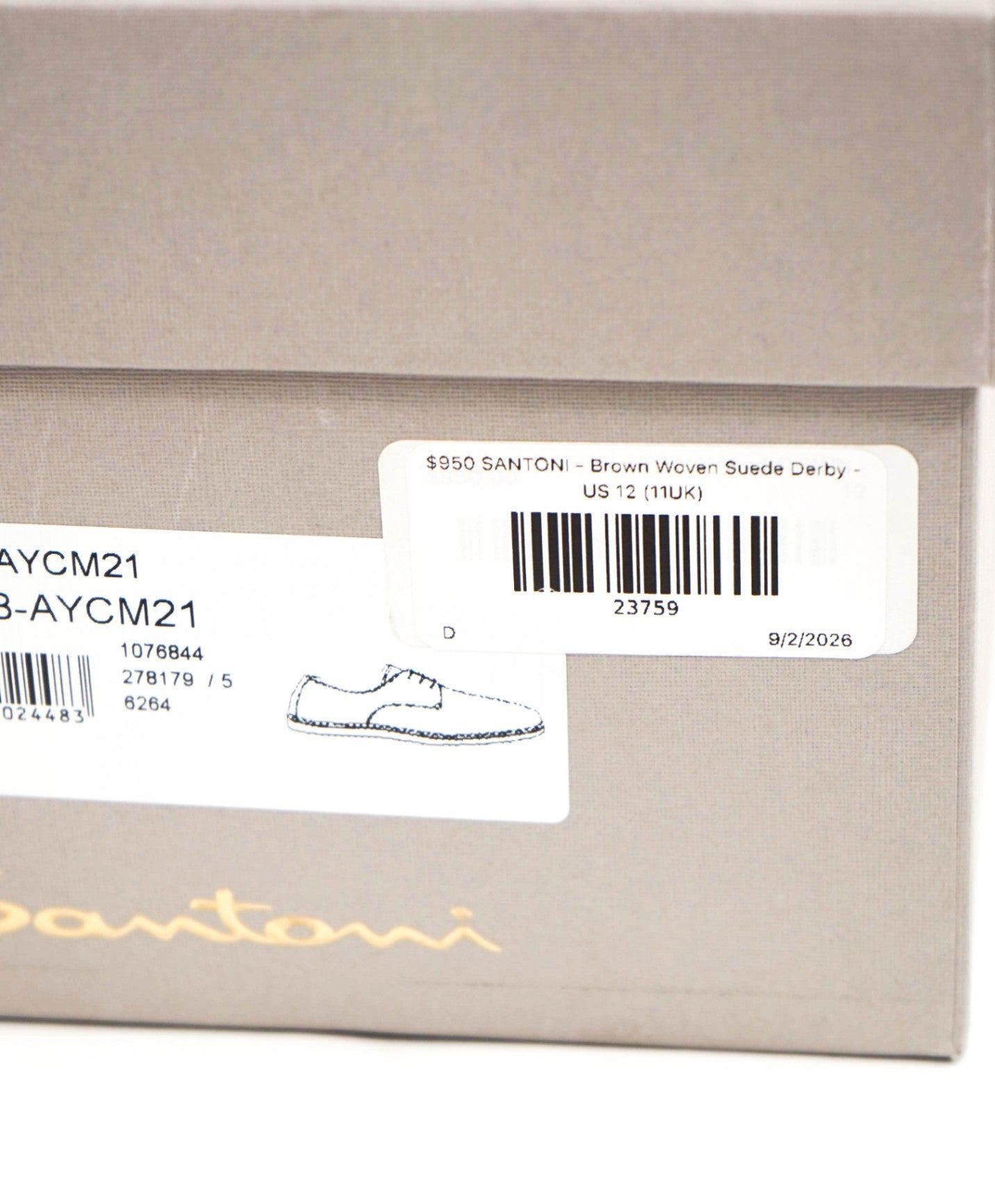 $950 SANTONI - Brown Woven DILATEWAVE Derby - US 12 (11UK)