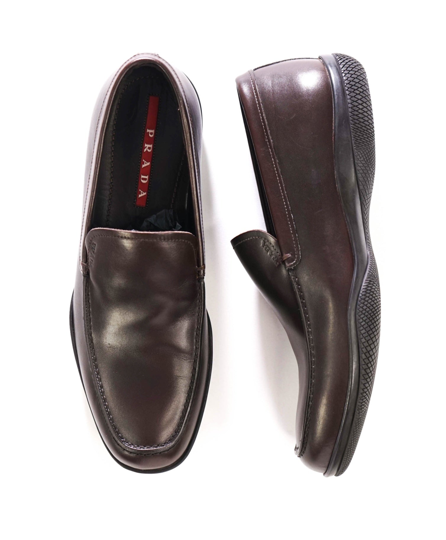 $795 PRADA - Linea Rossa Brown Leather Loafers - US 7 (6UK)