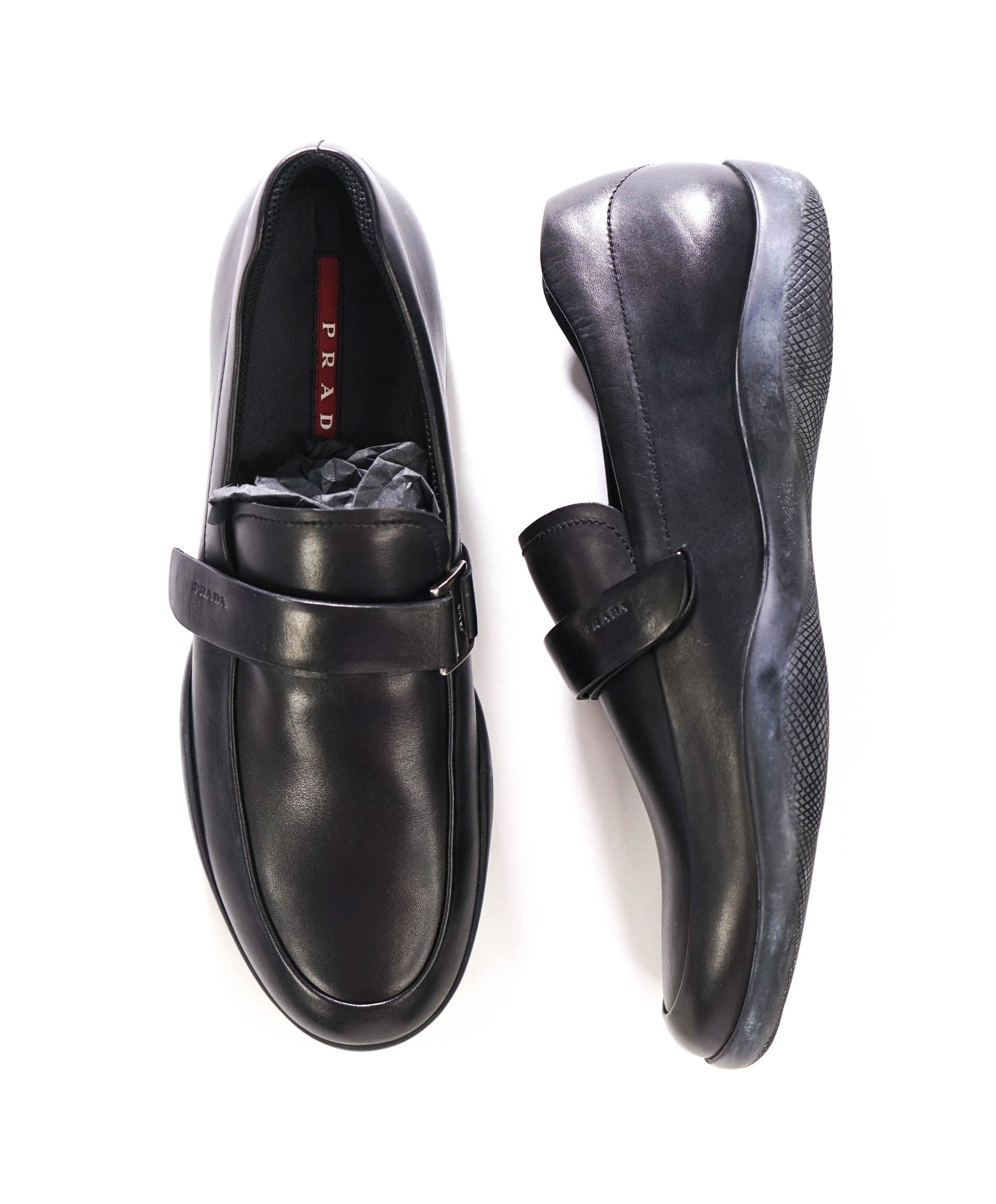 $950 PRADA - Black Leather Loafers - US 10 (9UK)