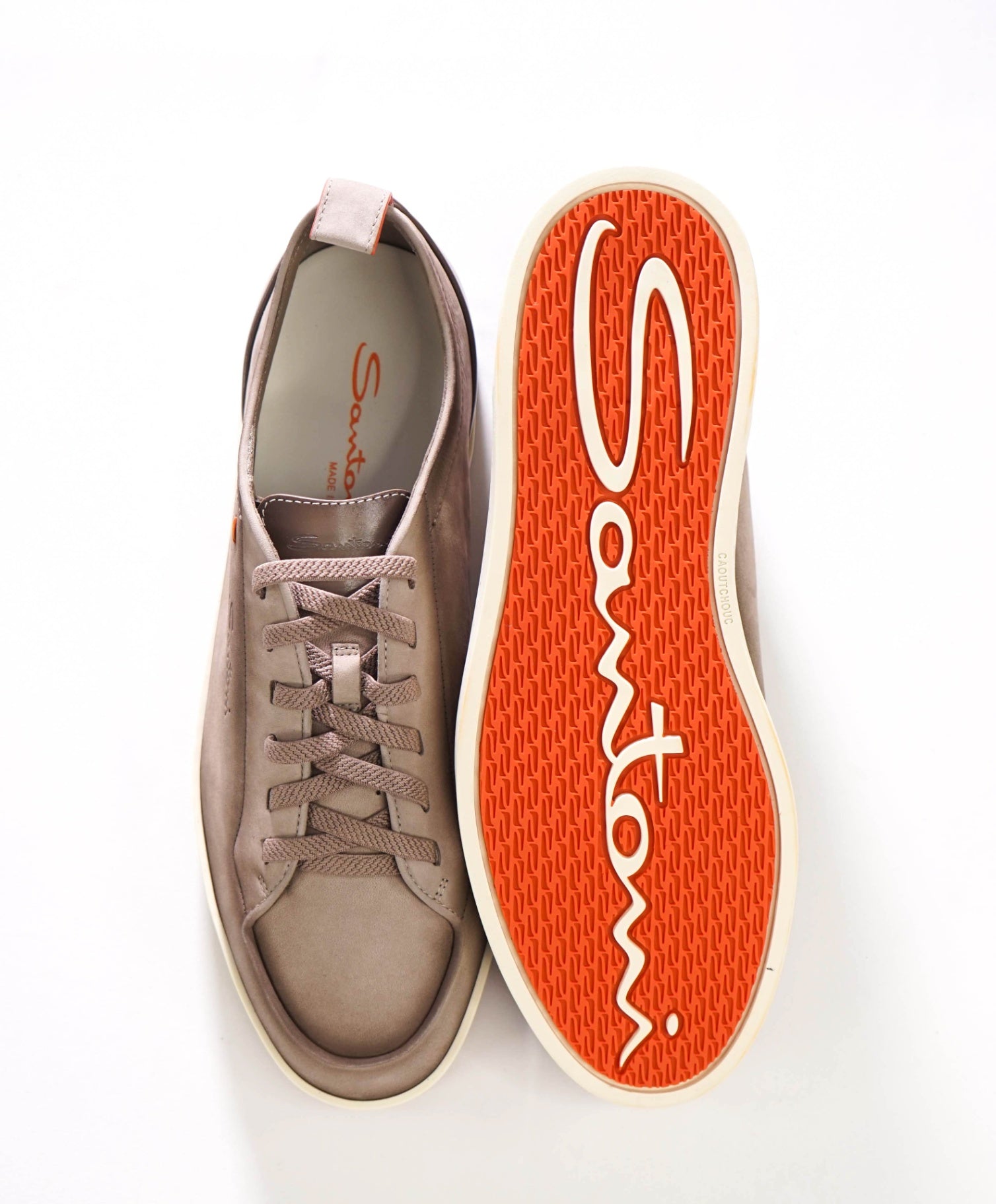 $890 SANTONI - Stone Suede MONTECARLO Sneakers - US 10.5 (9.5UK)