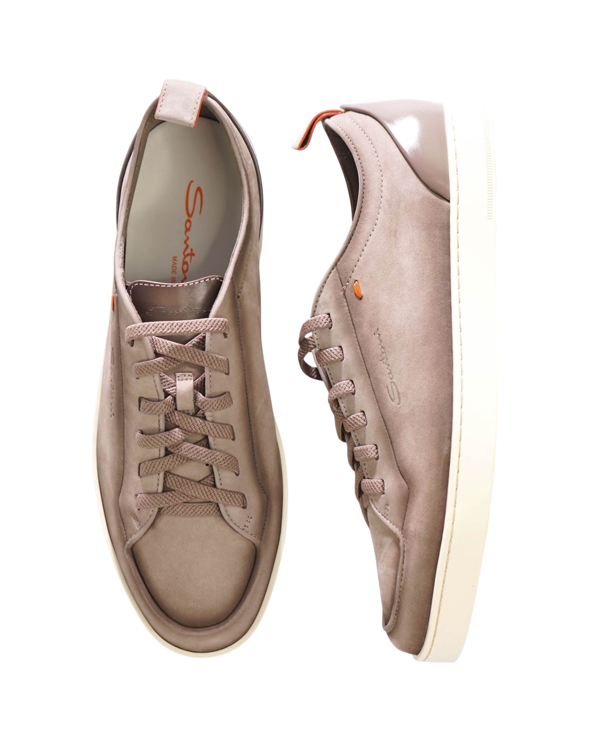$890 SANTONI - Stone Suede MONTECARLO Sneakers - US 10.5 (9.5UK)