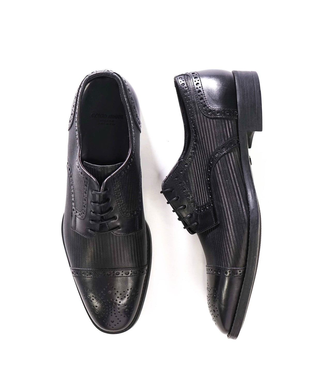 $795 GIORGIO ARMANI - Black Textured Leather Derby - US 8.5 (7.5UK)