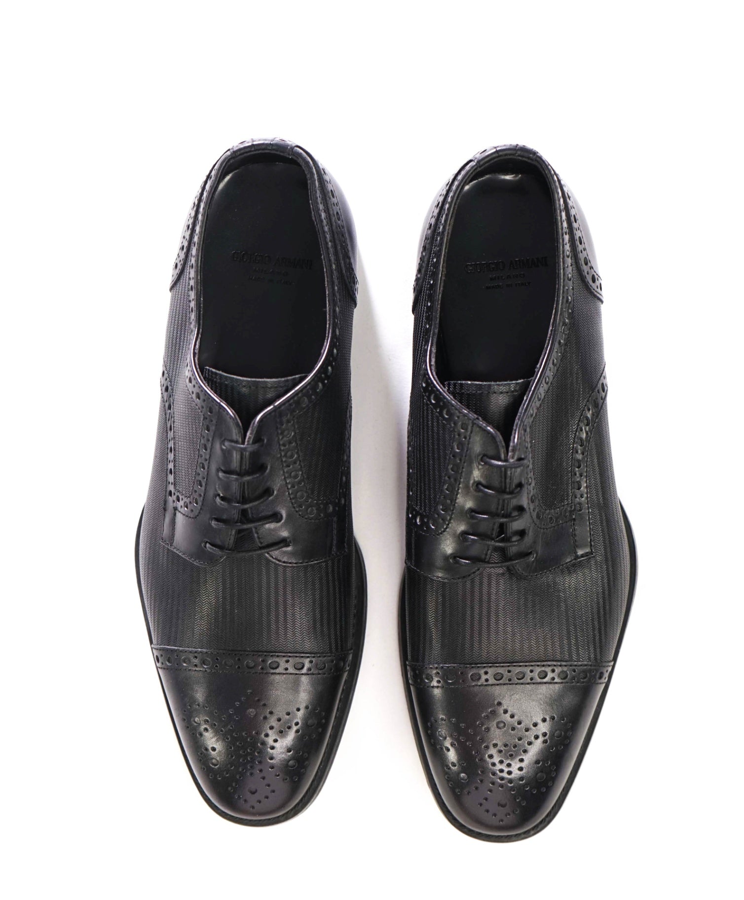 $795 GIORGIO ARMANI - Black Textured Leather Derby - US 8.5 (7.5UK)