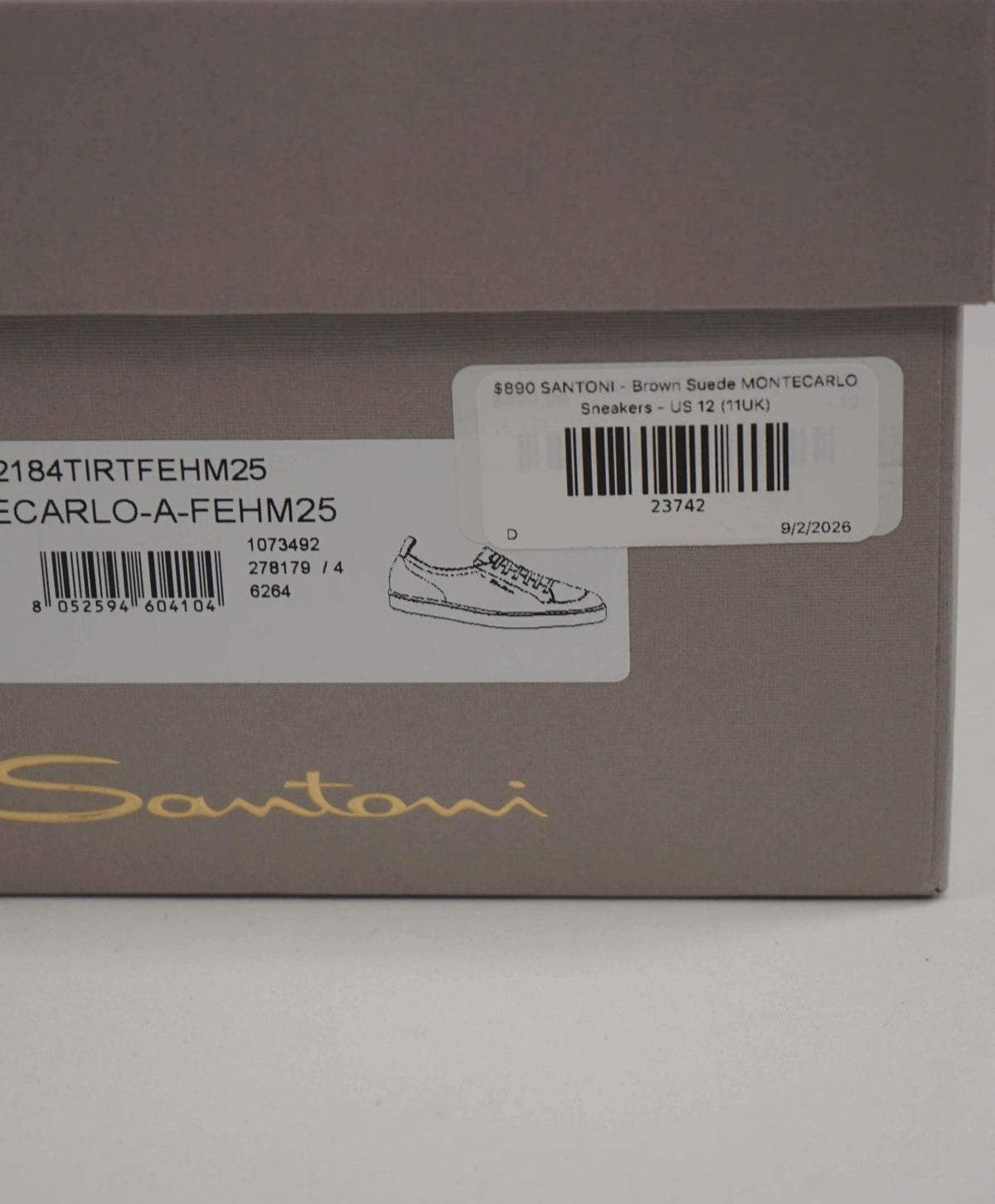 $890 SANTONI - Brown Suede MONTECARLO Sneakers - US 12 (11UK)