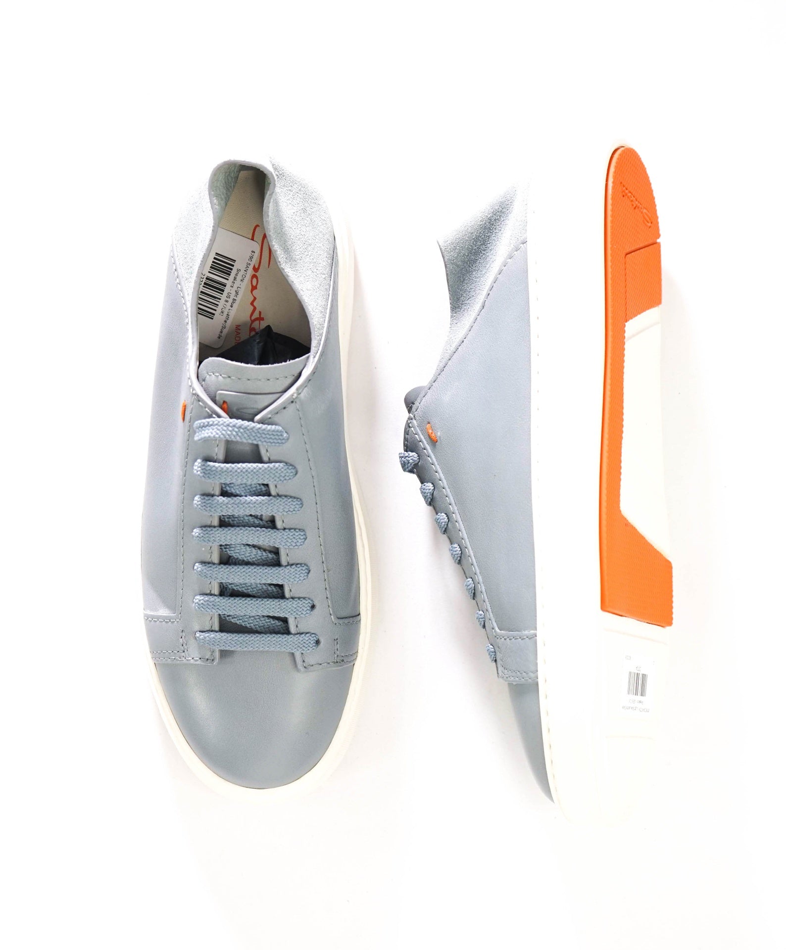 $790 SANTONI - Light Blue Leather/Suede Sneakers - US 8 (7UK)