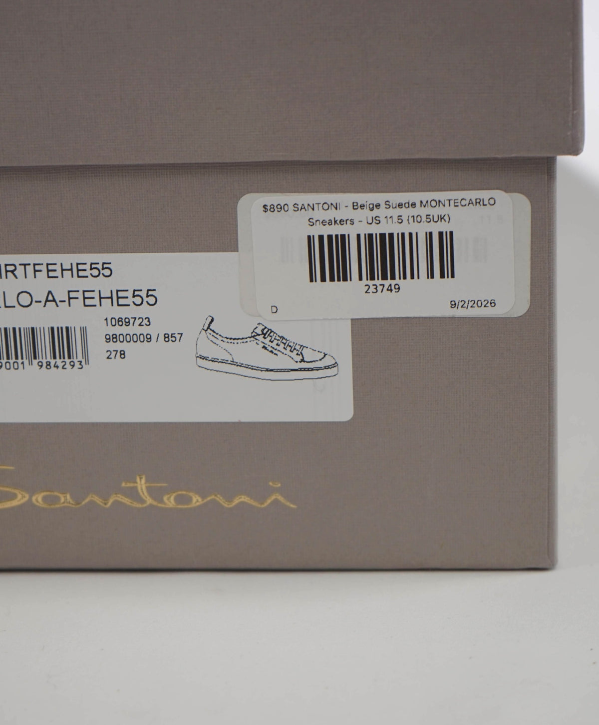 $890 SANTONI - Stone Suede MONTECARLO Sneakers - US 11.5 (10.5UK)
