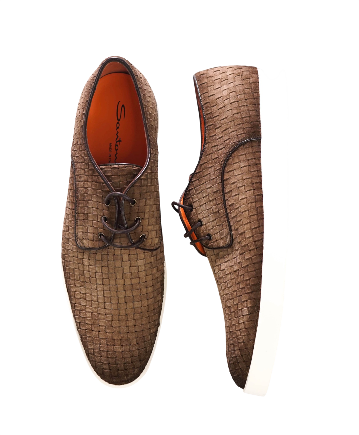 $950 SANTONI - Brown Woven DILATEWAVE Derby - US 12 (11UK)