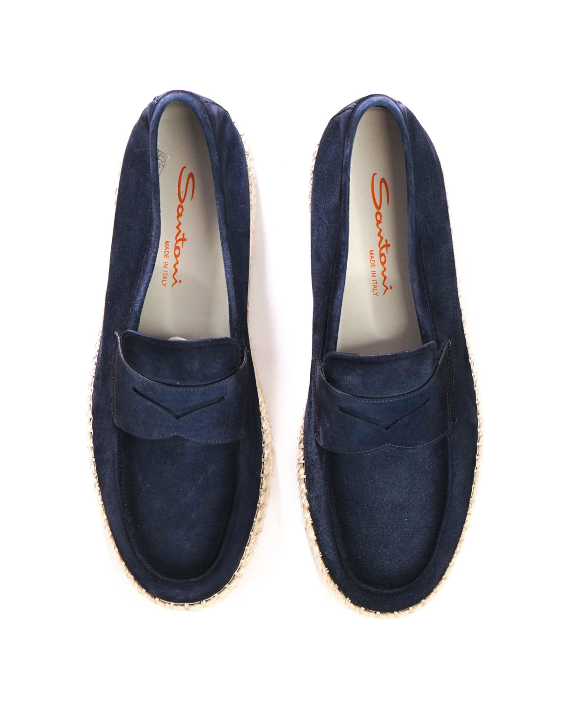 $890 SANTONI - Blue Suede CARLO Loafers - US 9 (8UK)