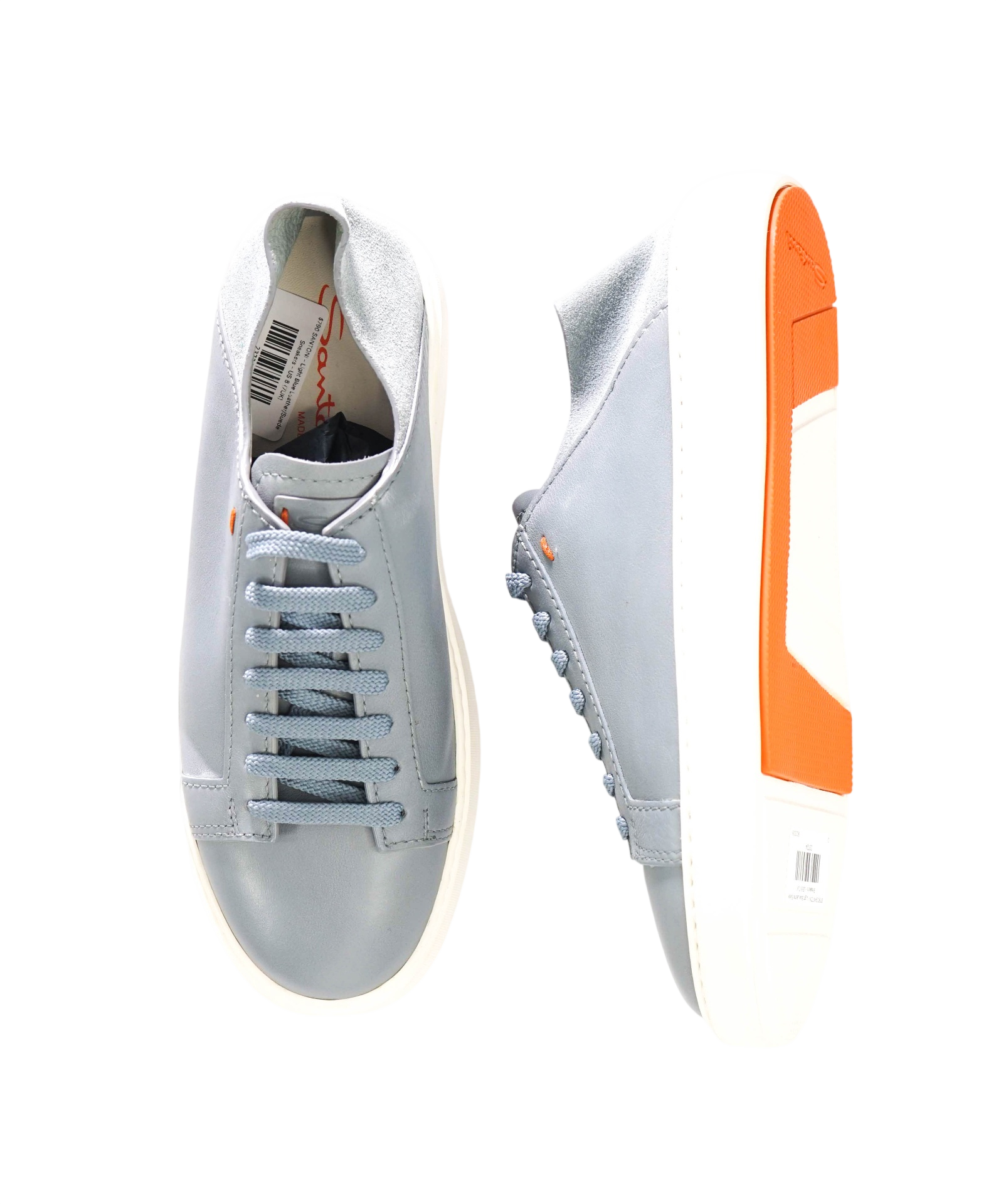 $790 SANTONI - Light Blue Leather/Suede Sneakers - US 8 (7UK)
