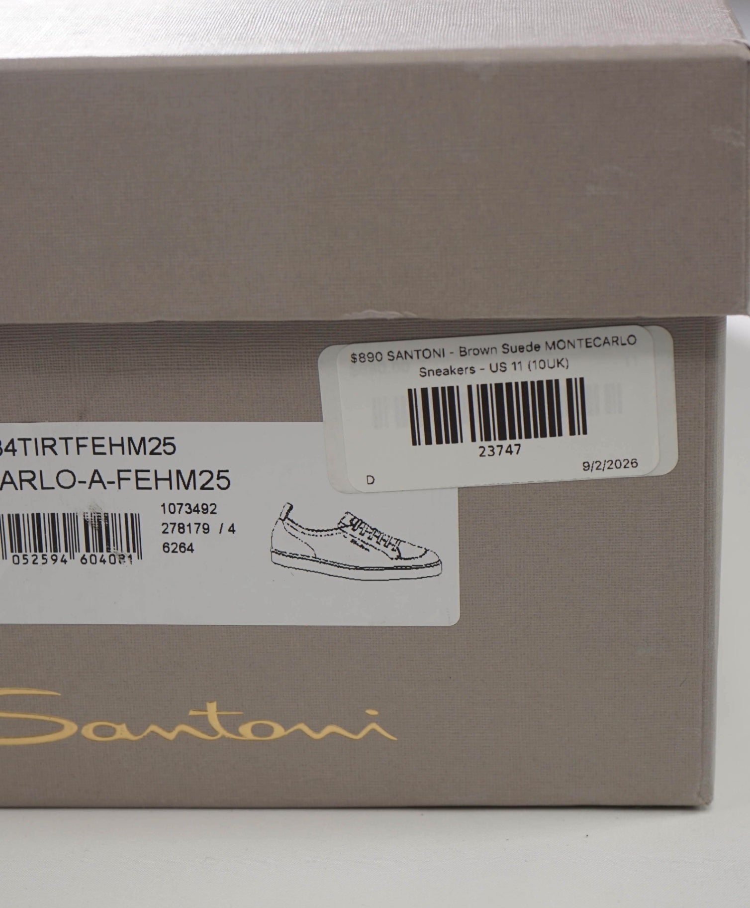 $890 SANTONI - Brown Suede MONTECARLO Sneakers - US 11 (10UK)