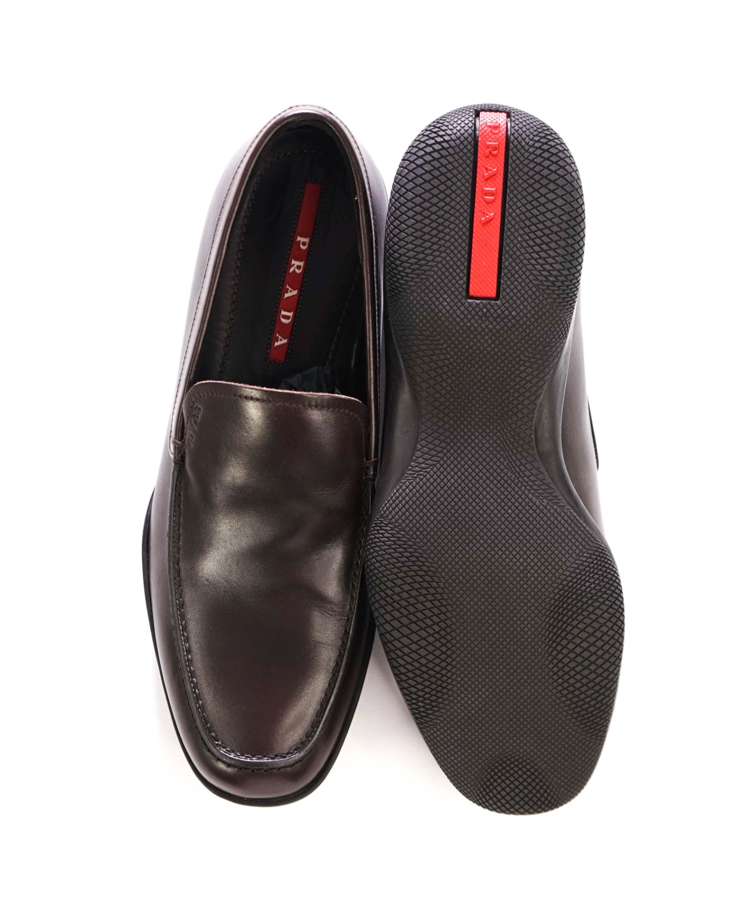 $795 PRADA - Linea Rossa Brown Leather Loafers - US 7 (6UK)