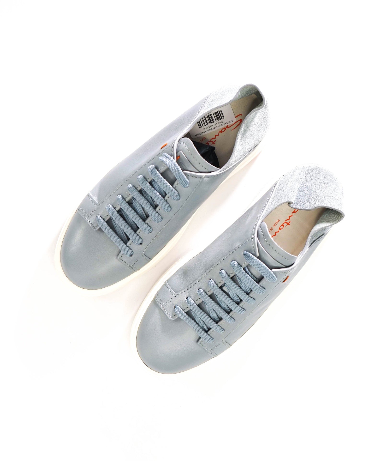 $790 SANTONI - Light Blue Leather/Suede Sneakers - US 8 (7UK)