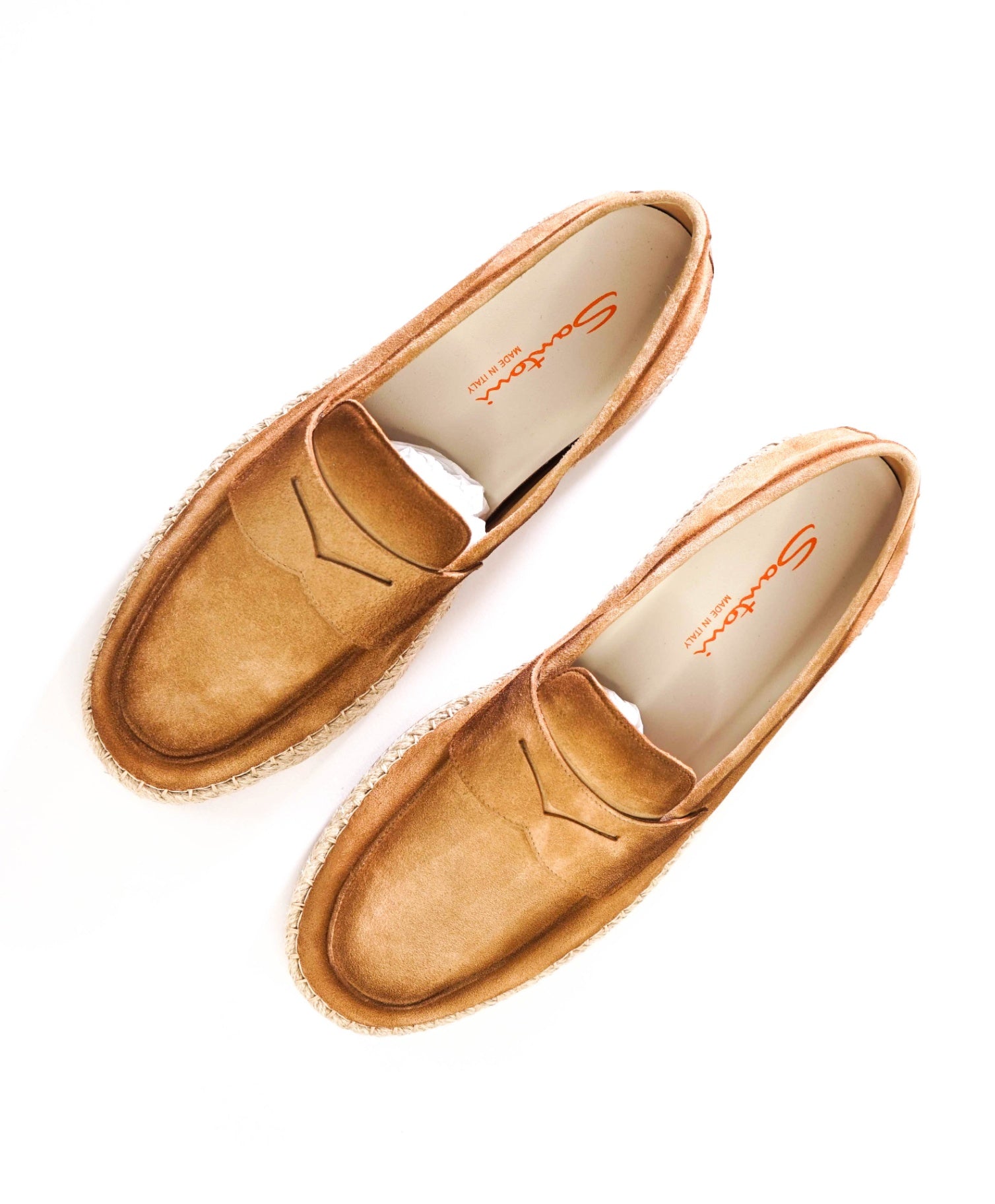 $890 SANTONI - Light Brown Suede CARLO Loafers - US 8.5 (7.5UK)